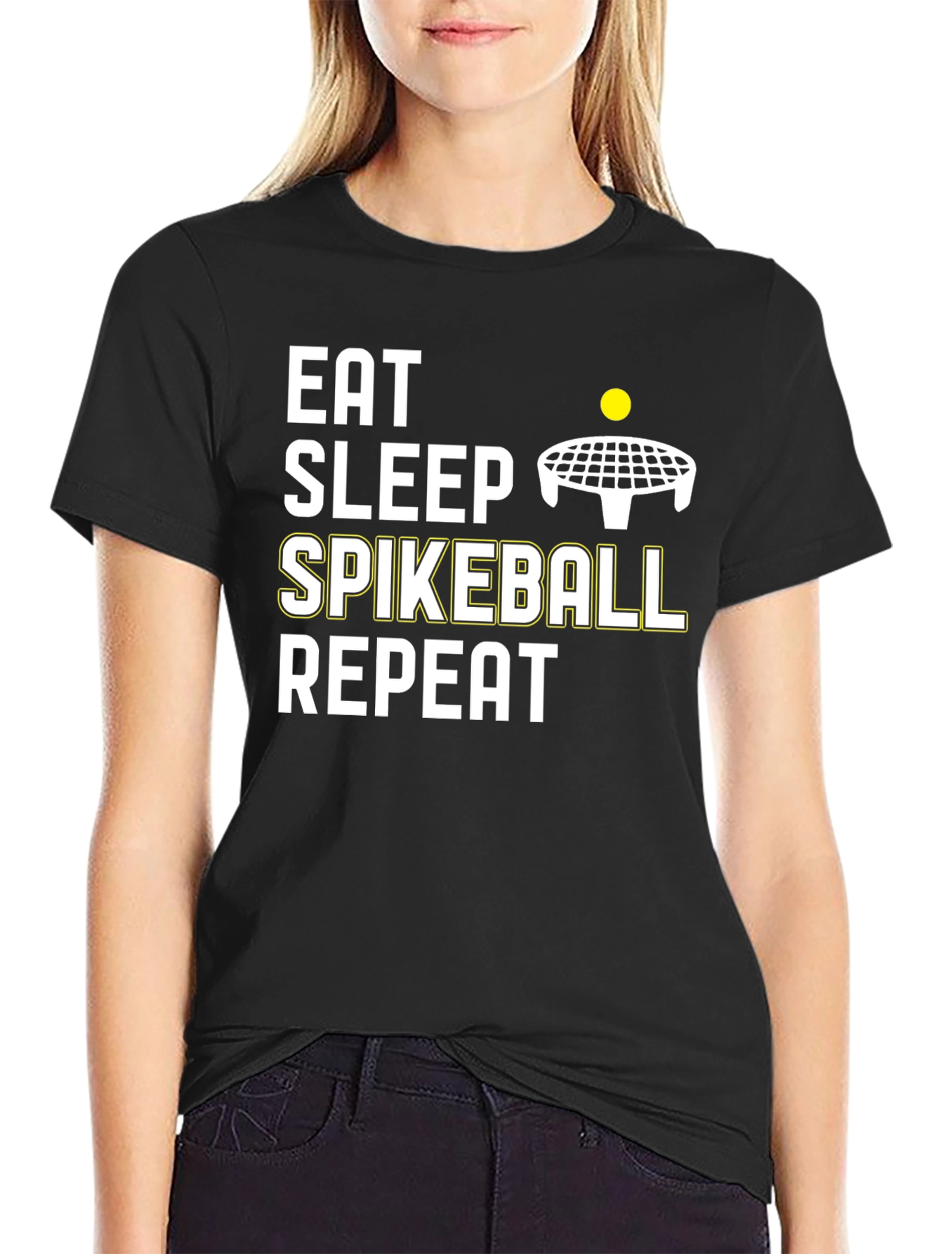 Eat Sleep Spikeball Repeat - Black Cotton T-Shirt