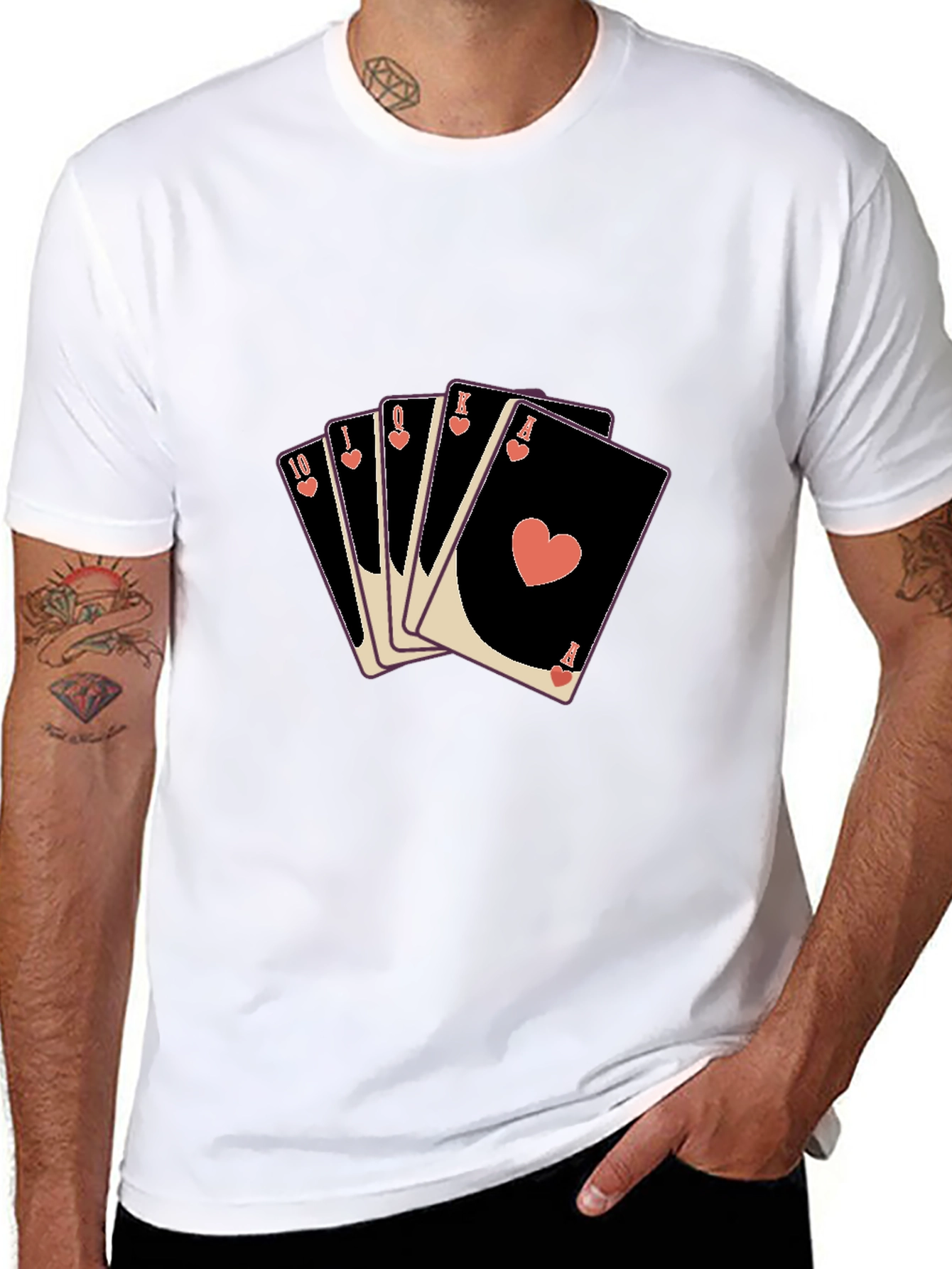 Playing Card T-Shirt: Heart Flush Design