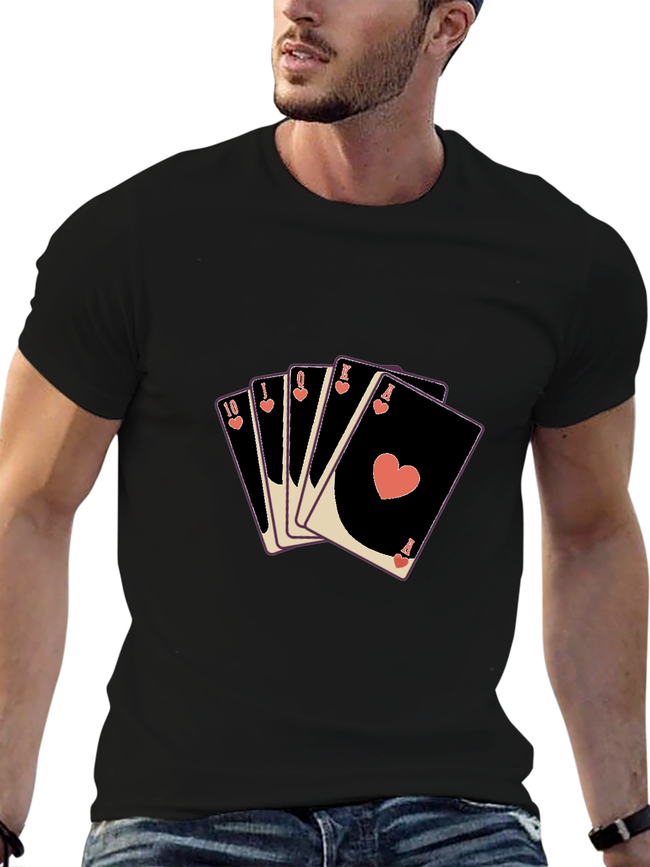 Playing Card T-Shirt: Heart Flush Design