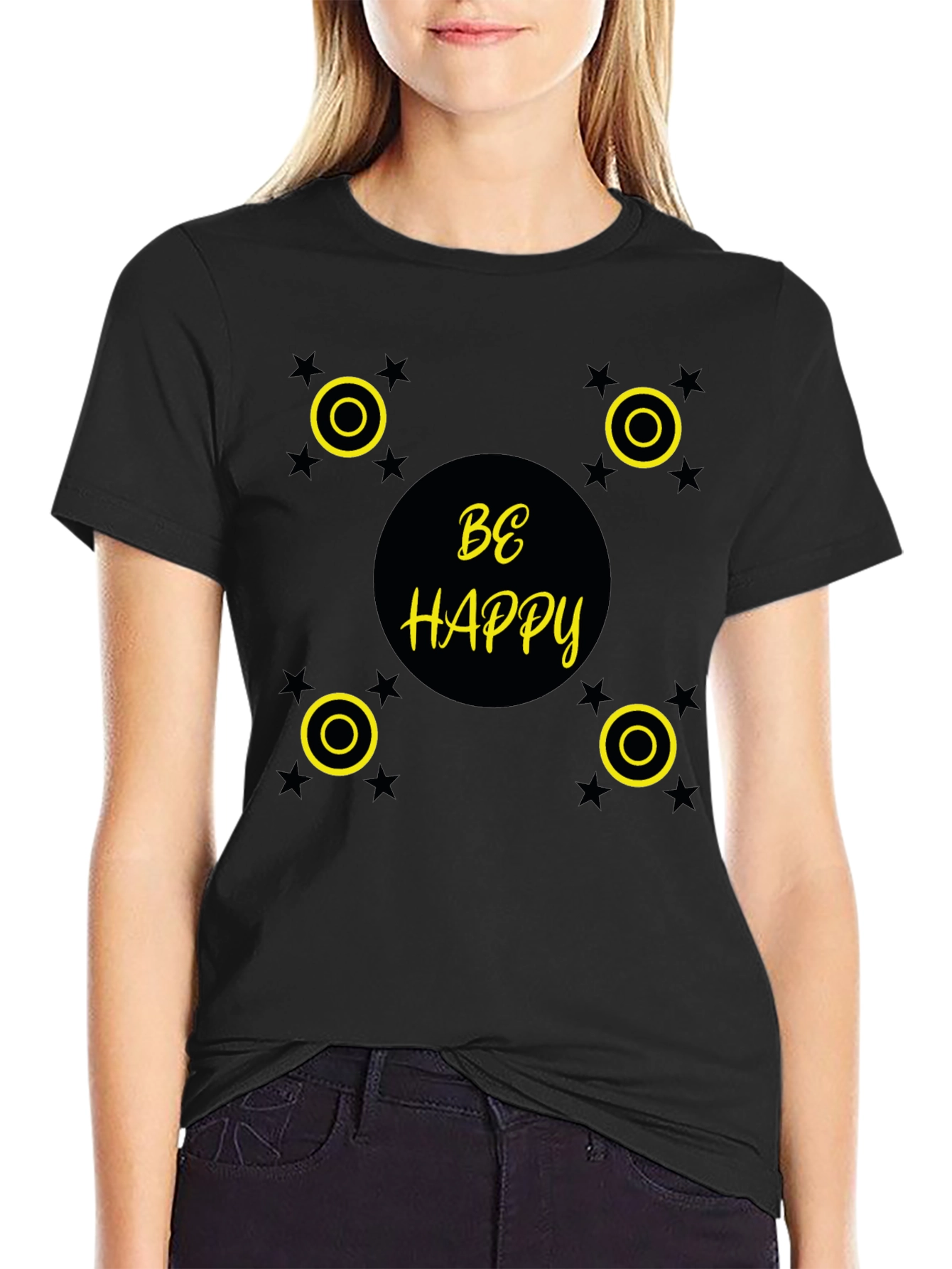 Be Happy Graphic Tee - Stylish Black T-Shirt