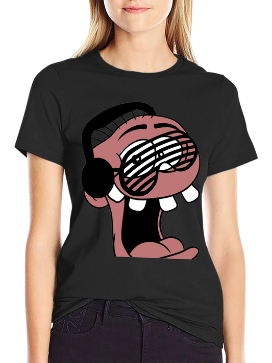 Cartoon Character Graphic Tee - Black