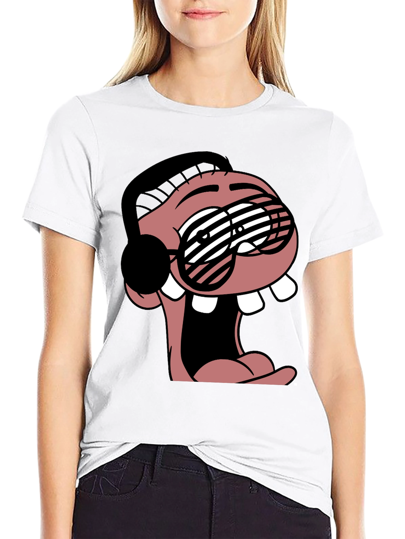 Cartoon Character Graphic Tee - Black