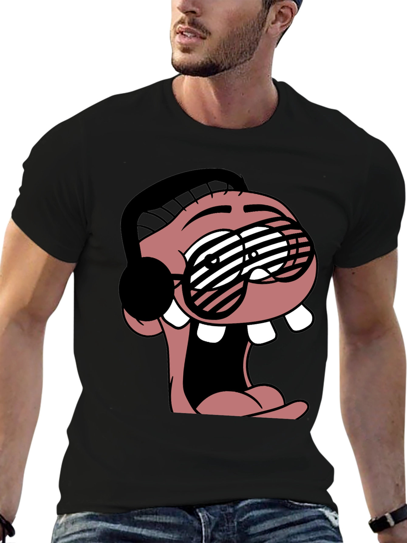 Cartoon Character Graphic Tee - Black