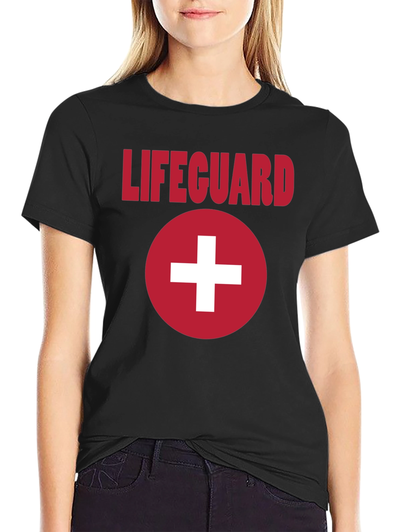 Lifeguard T-Shirt Black with Red Cross