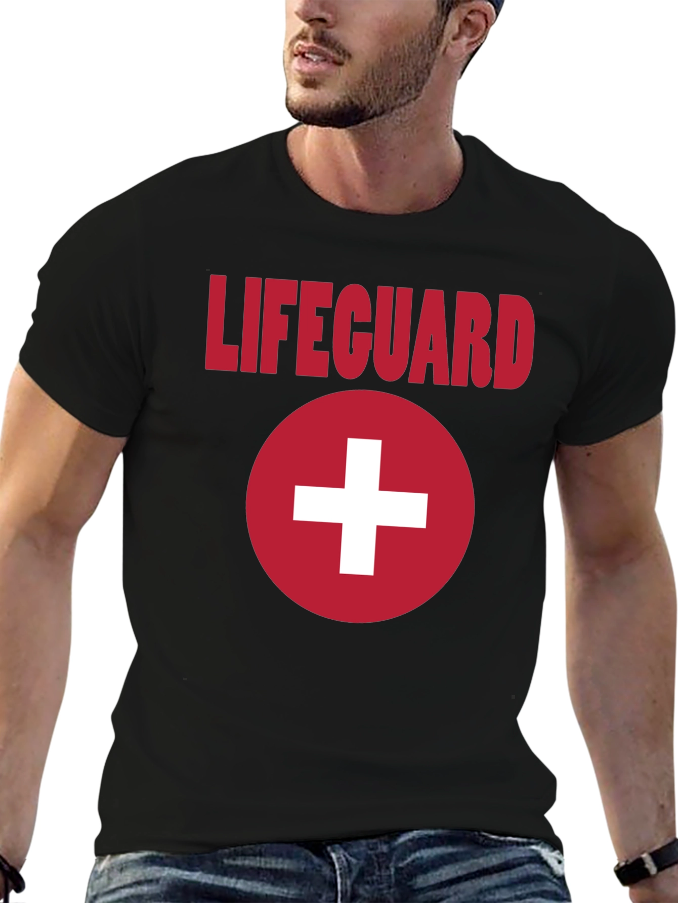 Lifeguard T-Shirt Black with Red Cross