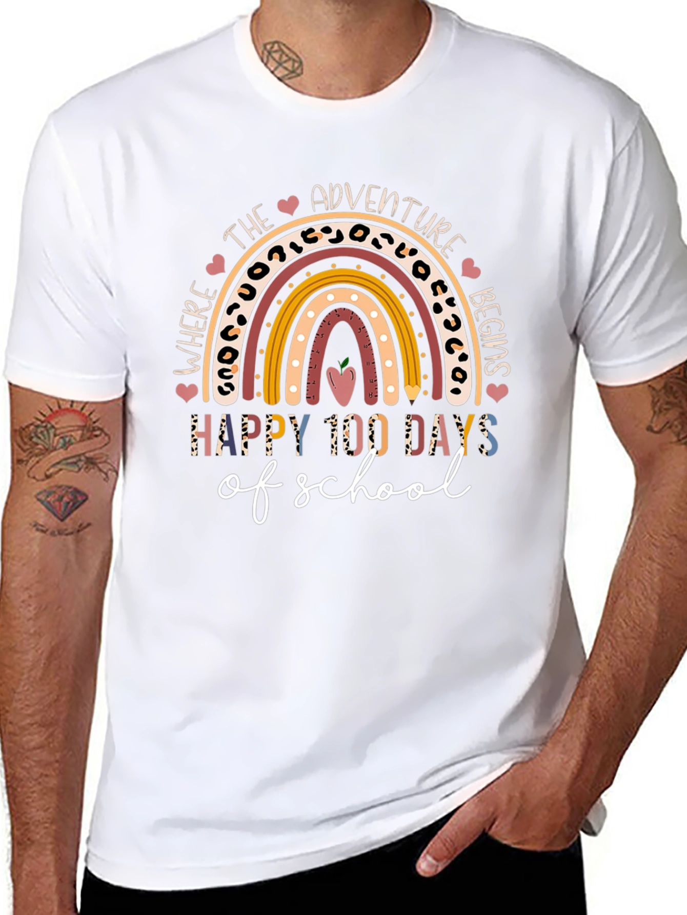 Happy 100 Days of School Teacher Rainbow T-Shirt