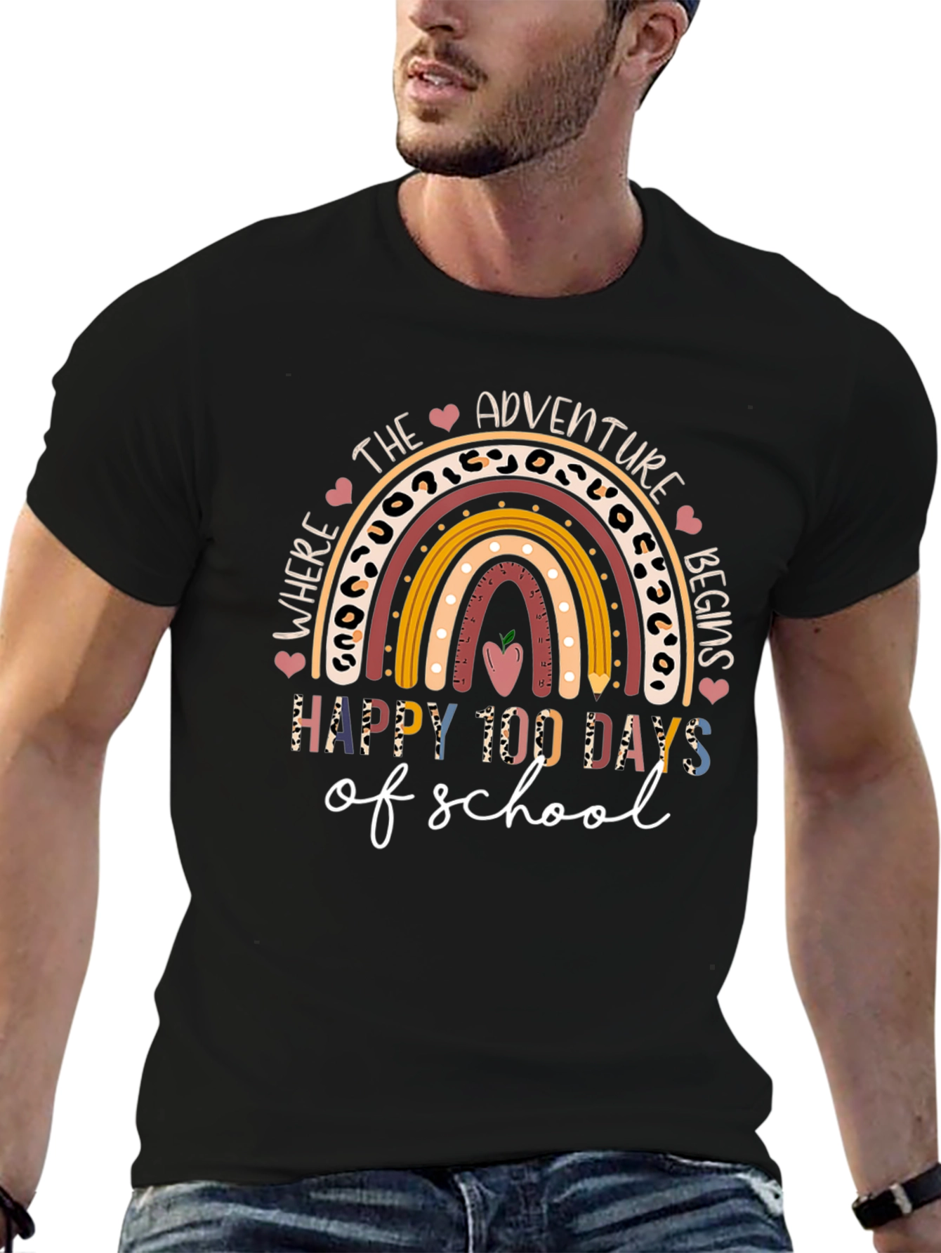 Happy 100 Days of School Teacher Rainbow T-Shirt