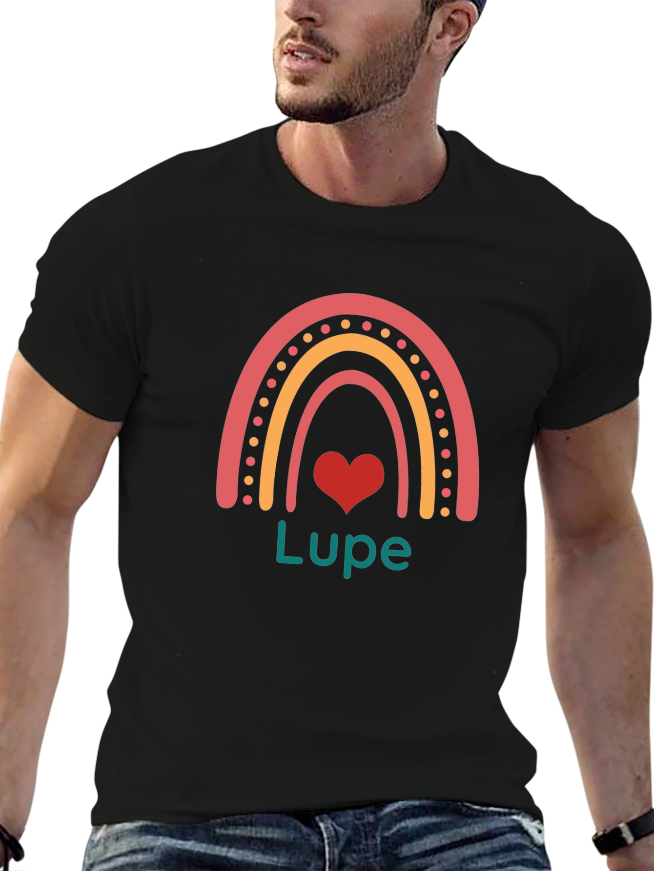 Rainbow Heart Lupe T-Shirt - Black