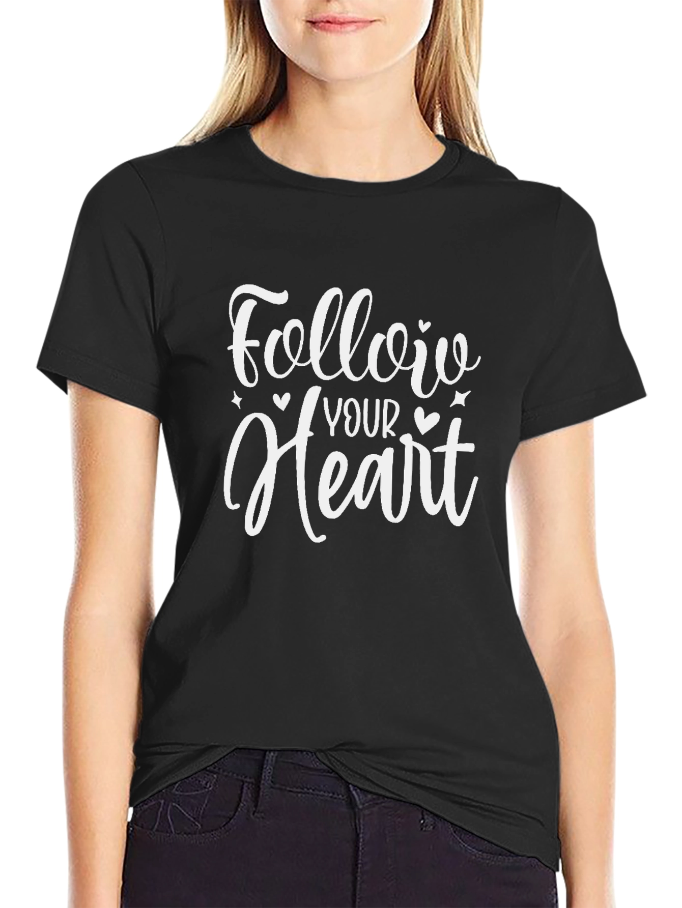 Follow Your Heart Black Graphic T-Shirt