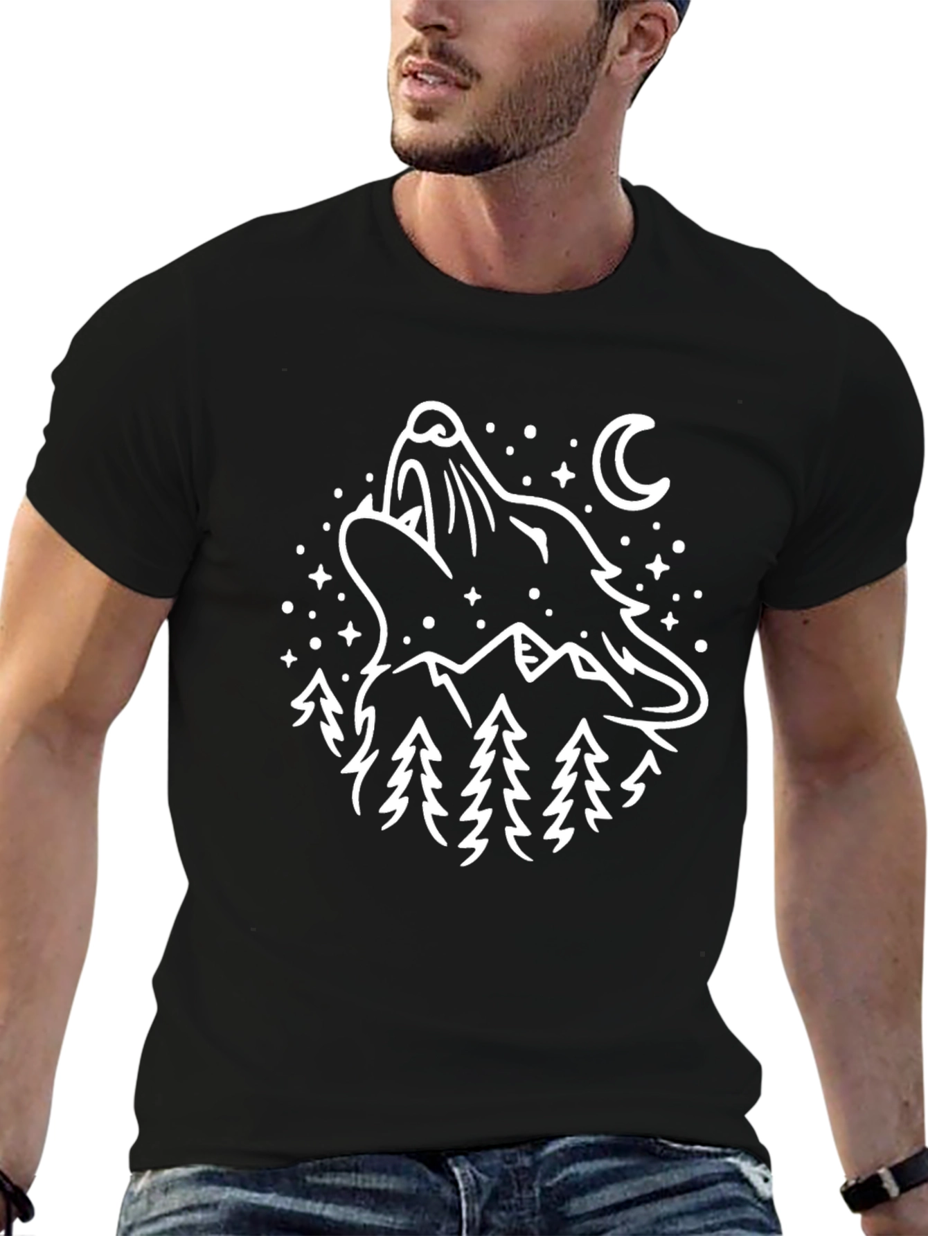 Wolf Howl Moon Graphic T-Shirt - Black