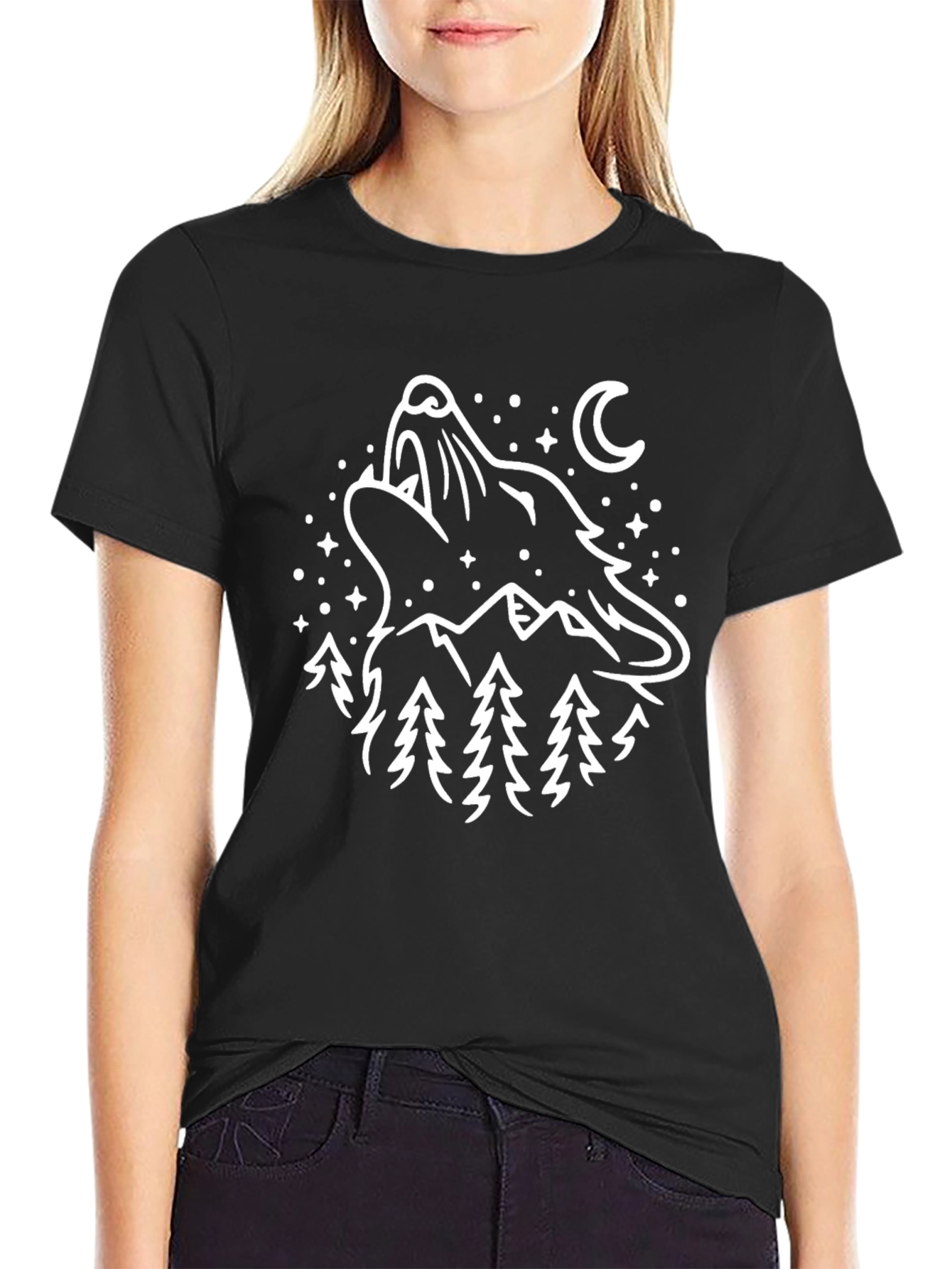 Wolf Howl Moon Graphic T-Shirt - Black