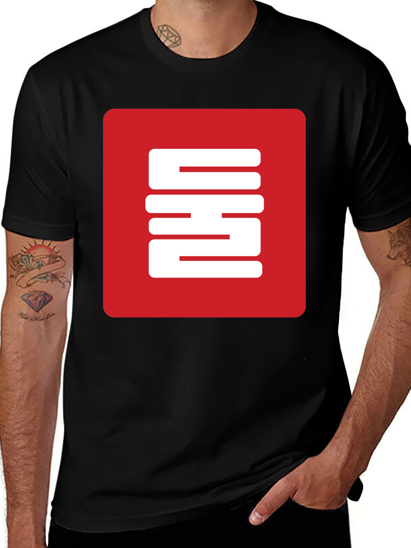 Red Square Graphic Black T-Shirt