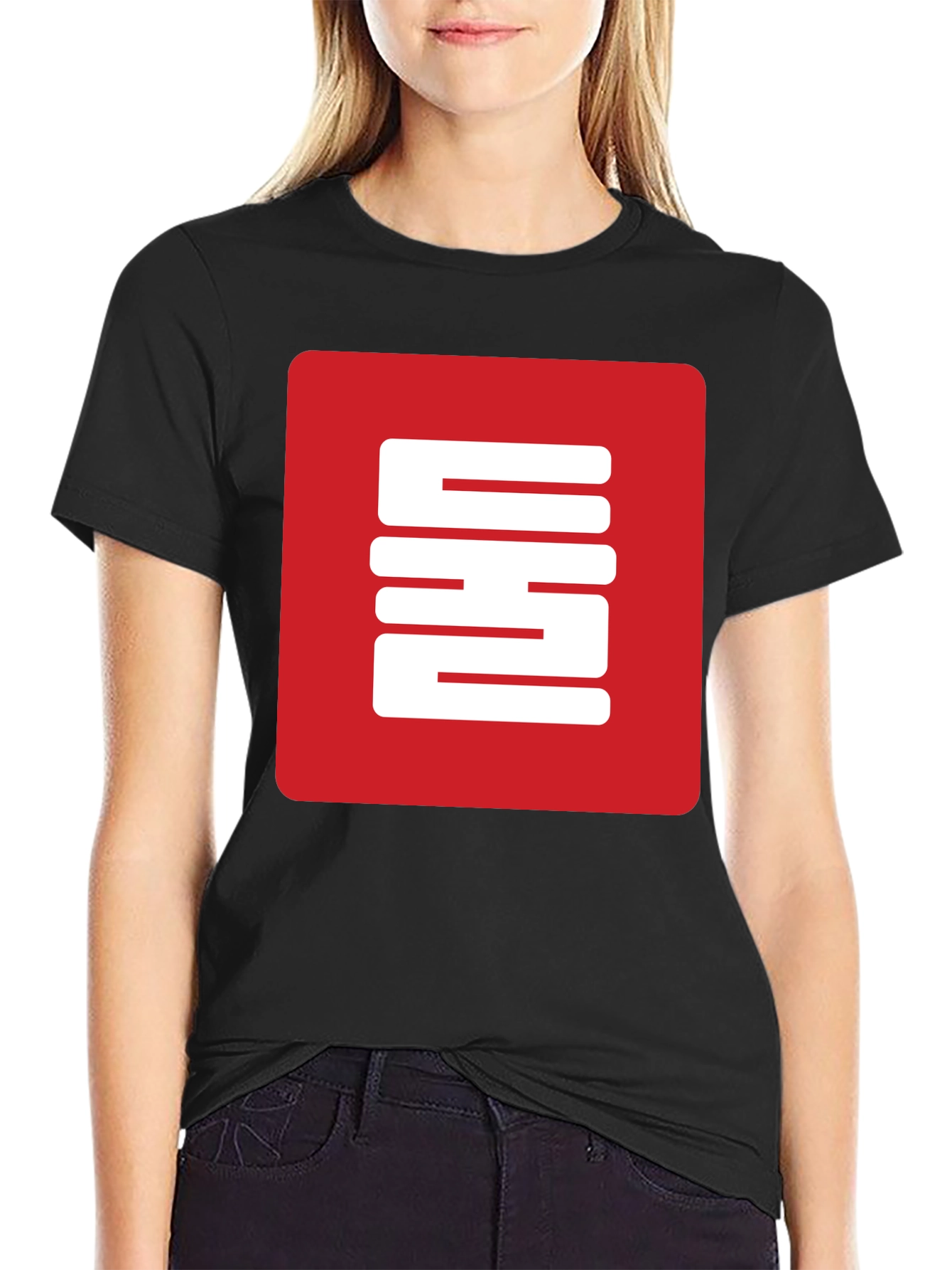 Red Square Graphic Black T-Shirt