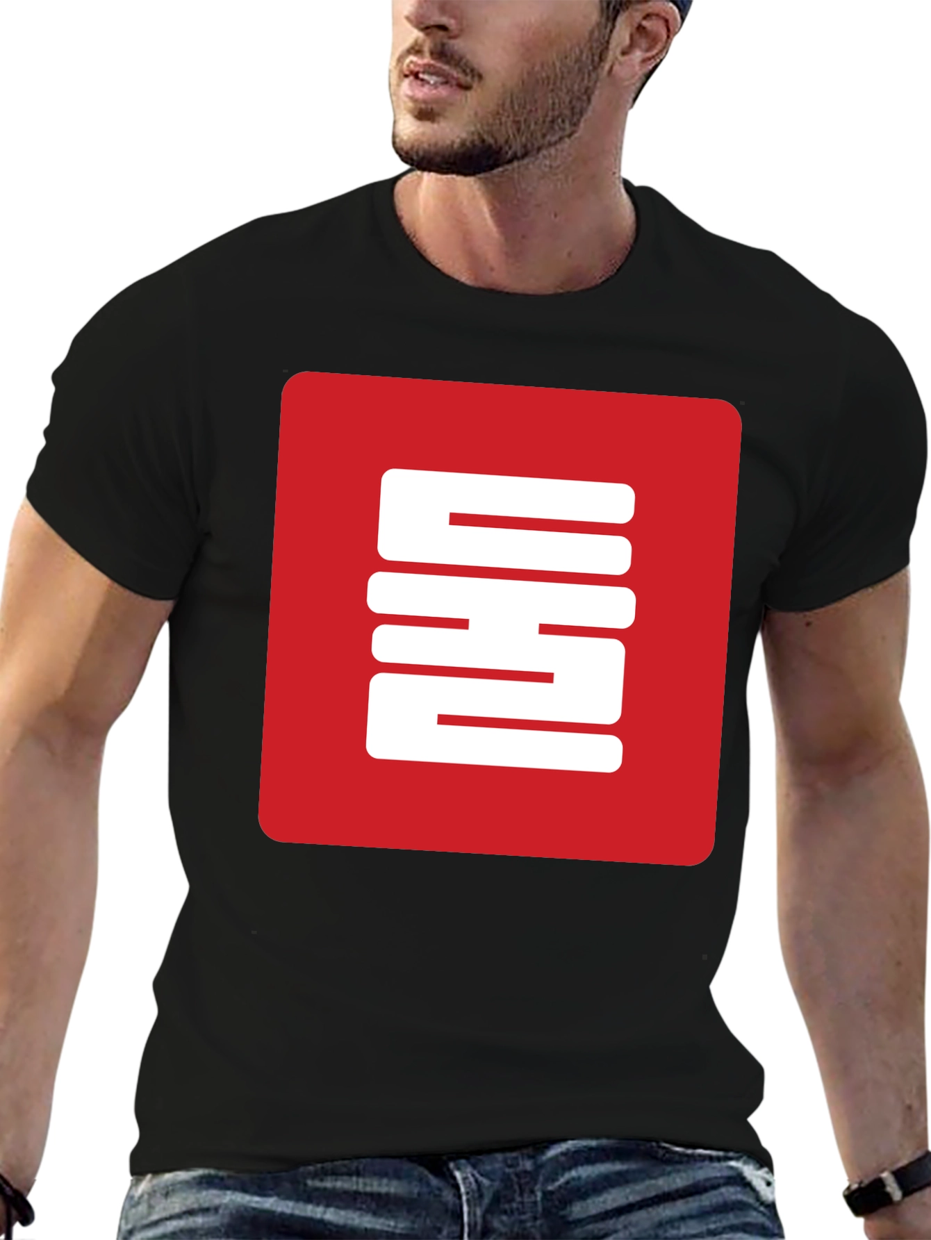 Red Square Graphic Black T-Shirt