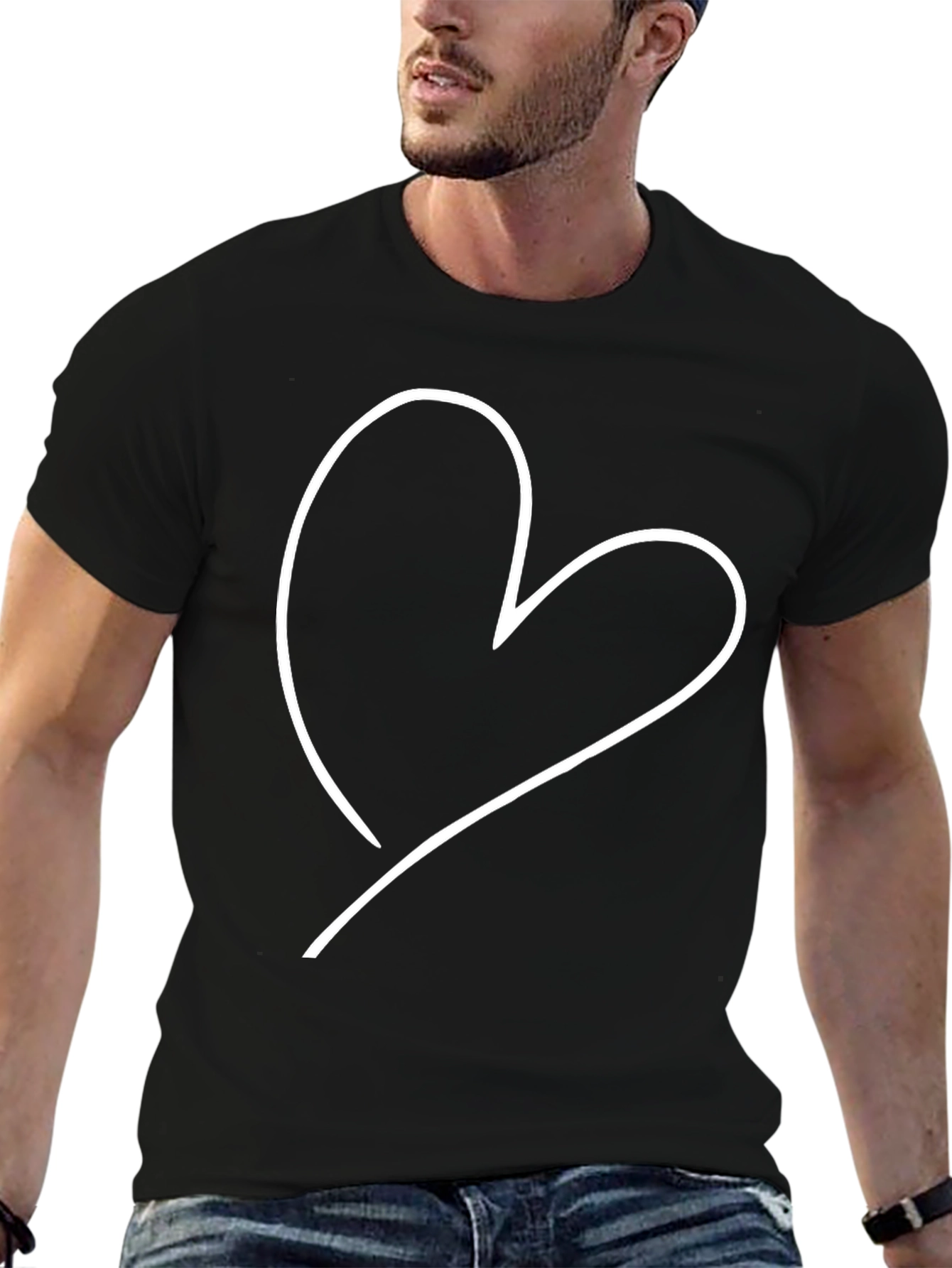 Minimalist Heart Graphic Black T-Shirt