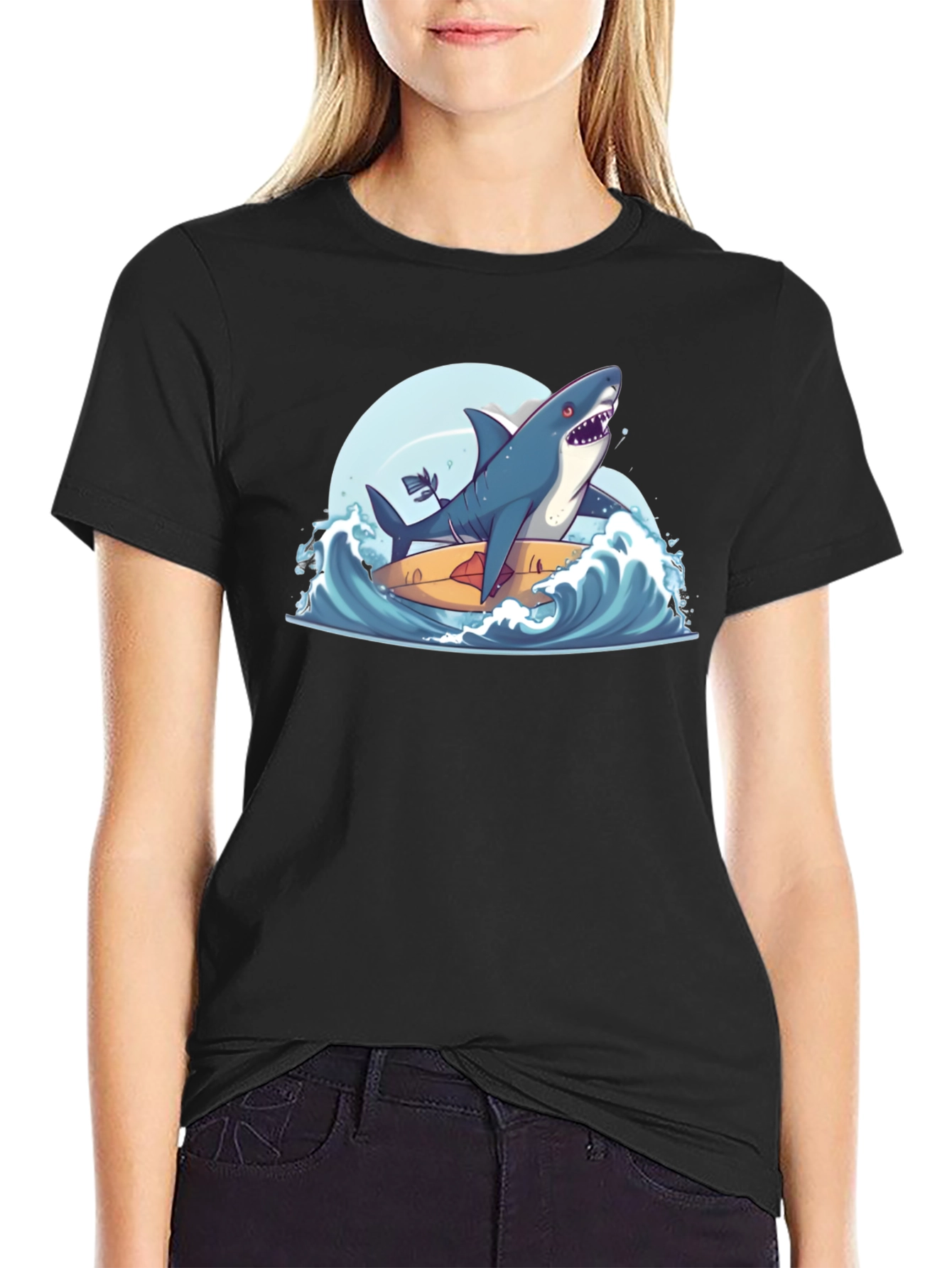 Shark Surfing Tee - Cool Graphic T-Shirt