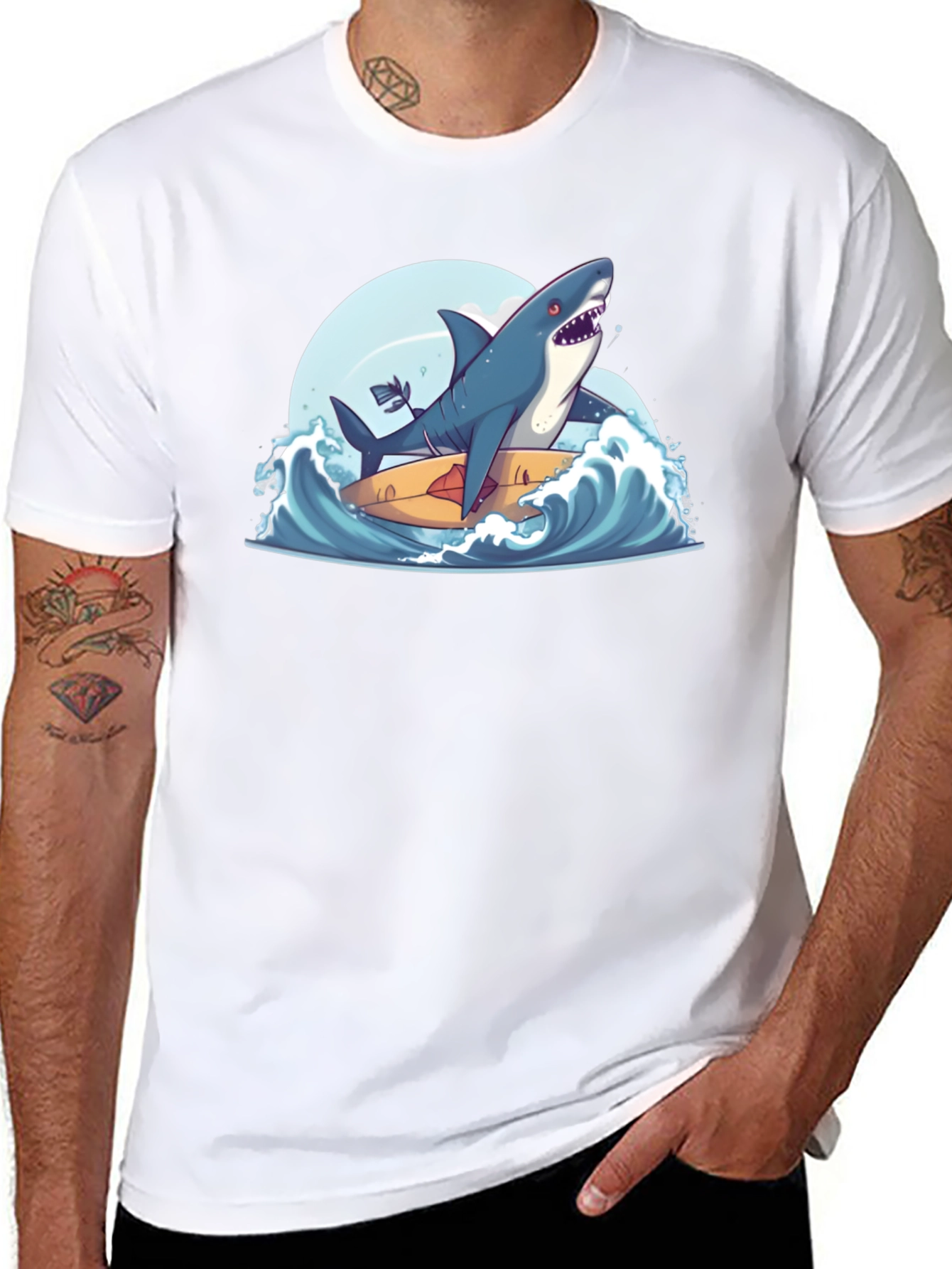 Shark Surfing Tee - Cool Graphic T-Shirt