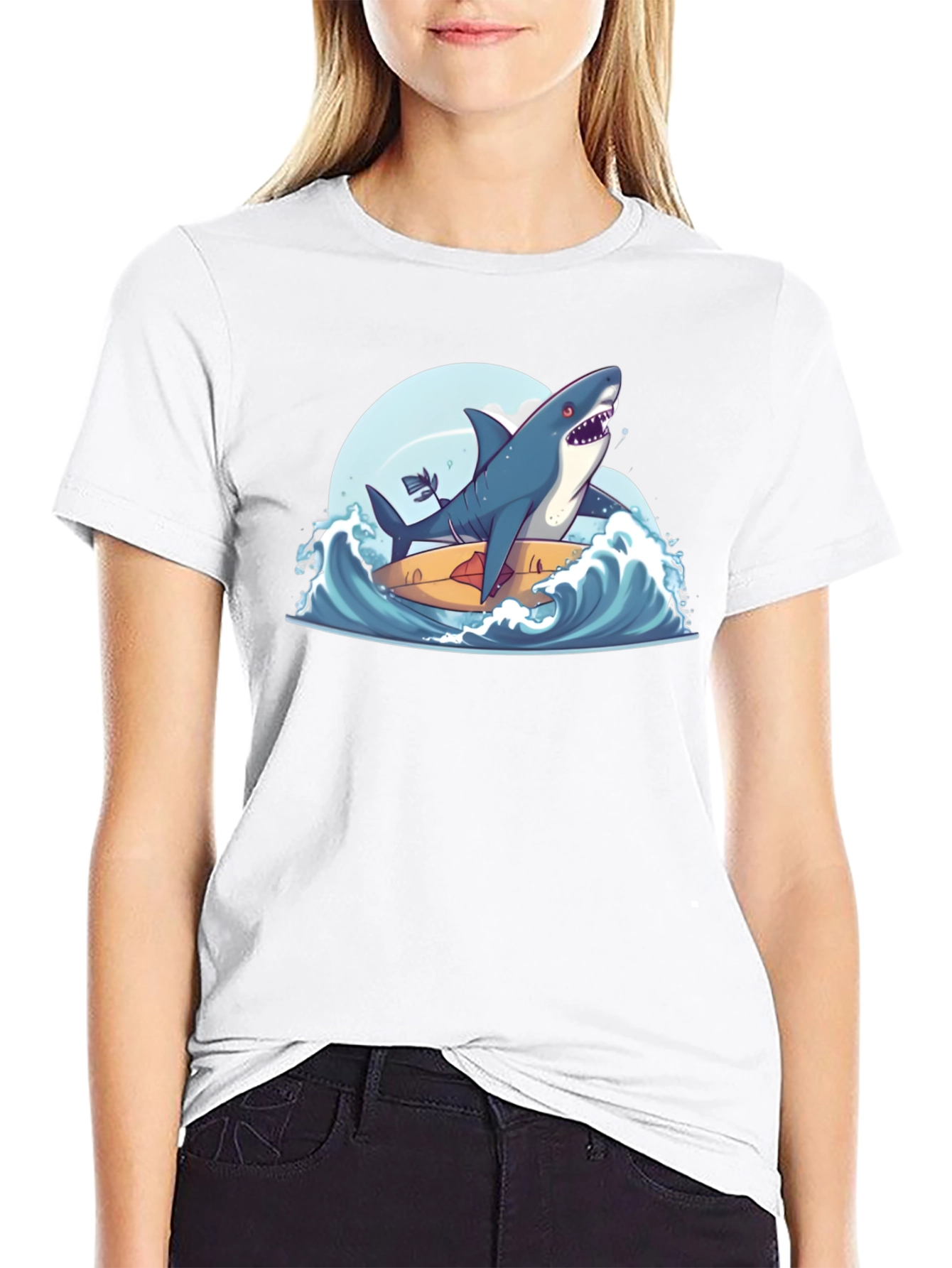 Shark Surfing Tee - Cool Graphic T-Shirt