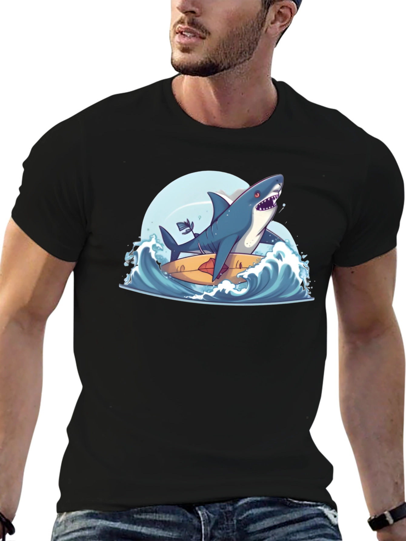 Shark Surfing Tee - Cool Graphic T-Shirt