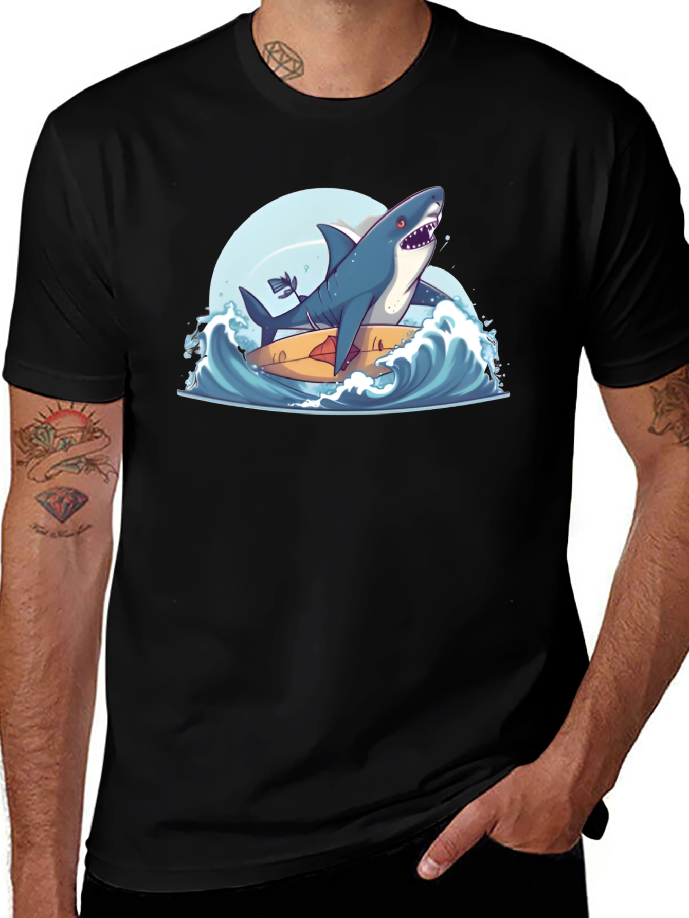 Shark Surfing Tee - Cool Graphic T-Shirt