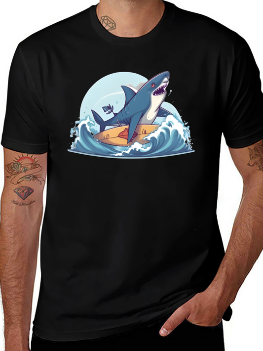 Shark Surfing Tee - Cool Graphic T-Shirt