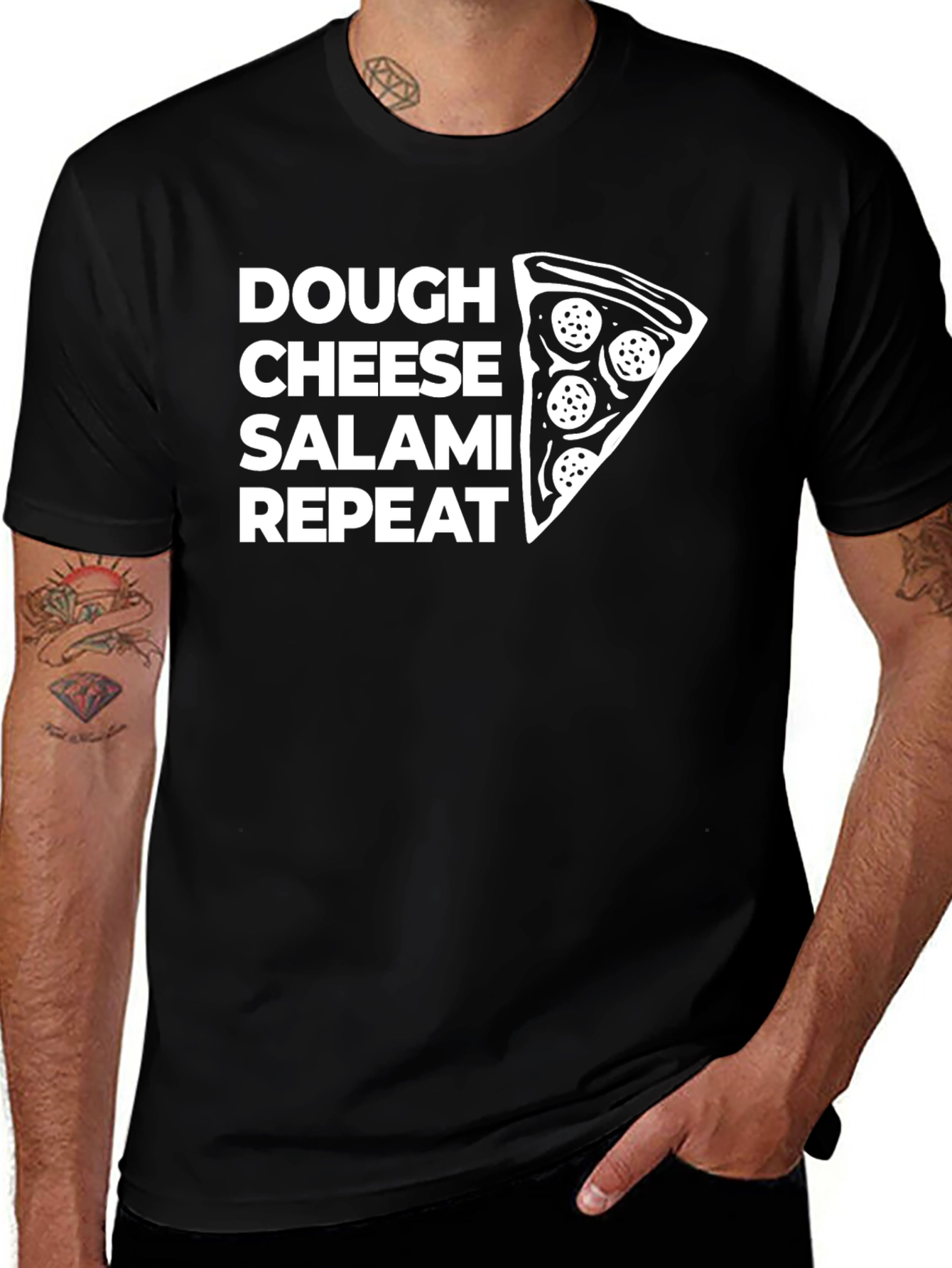 Pizza Lovers T-Shirt: Dough Cheese Salami Repeat