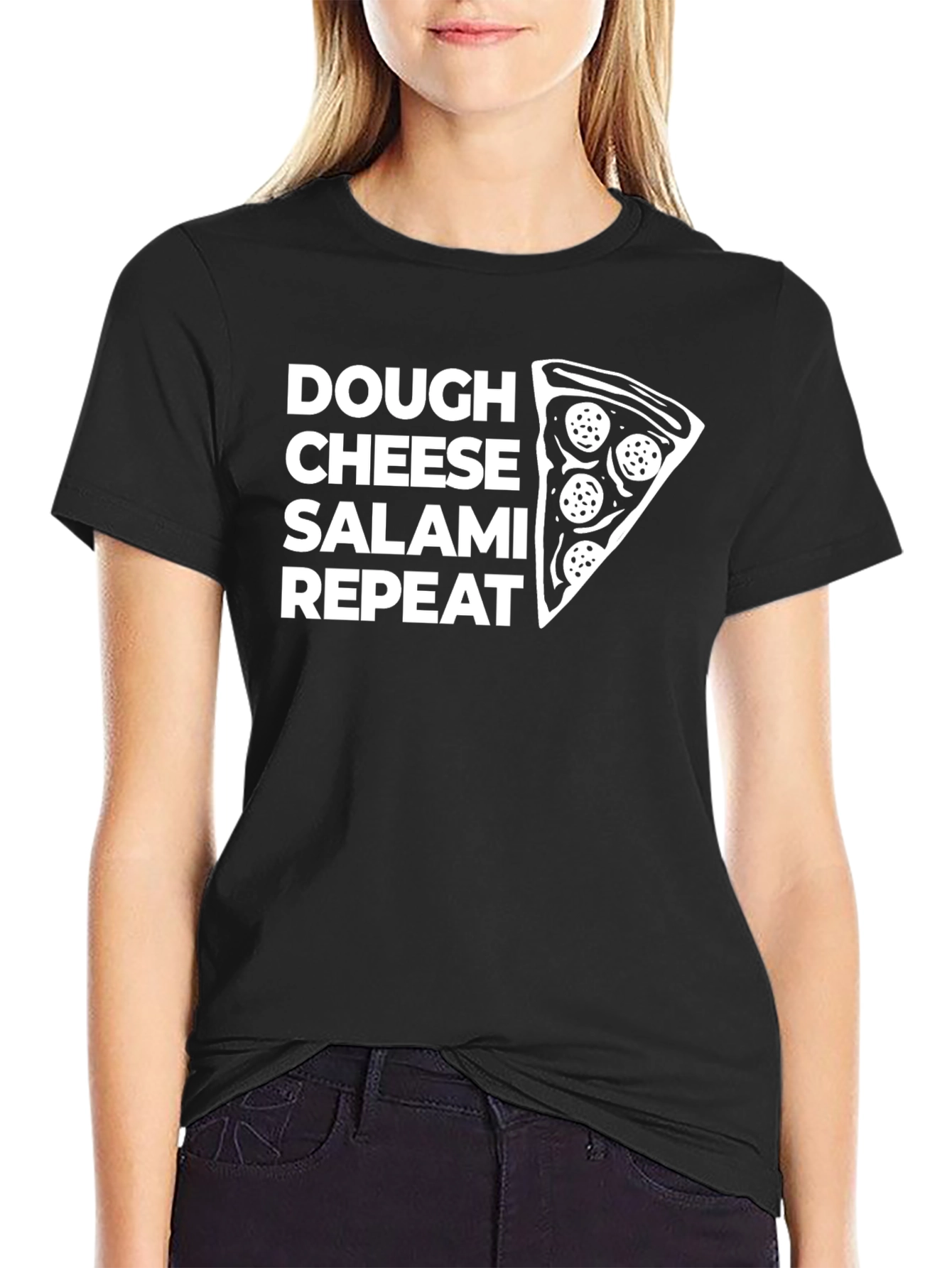 Pizza Lovers T-Shirt: Dough Cheese Salami Repeat