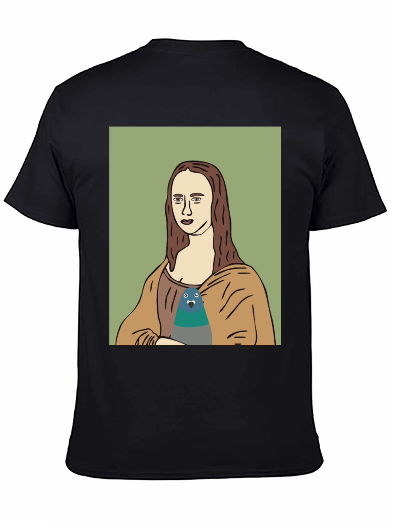 Mona Lisa Pigeon Graphic Tee - Black T-Shirt