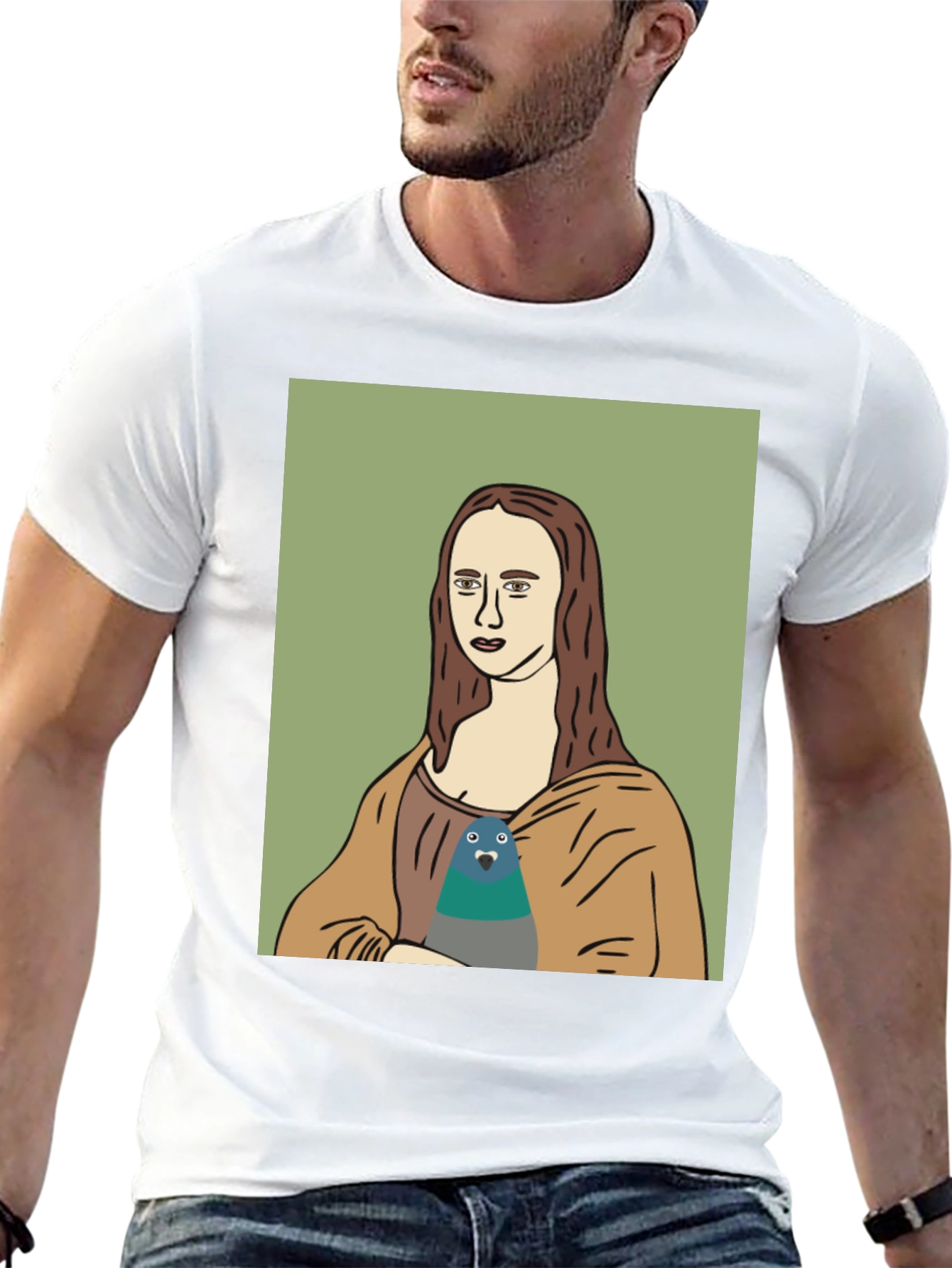 Mona Lisa Pigeon Graphic Tee - Black T-Shirt