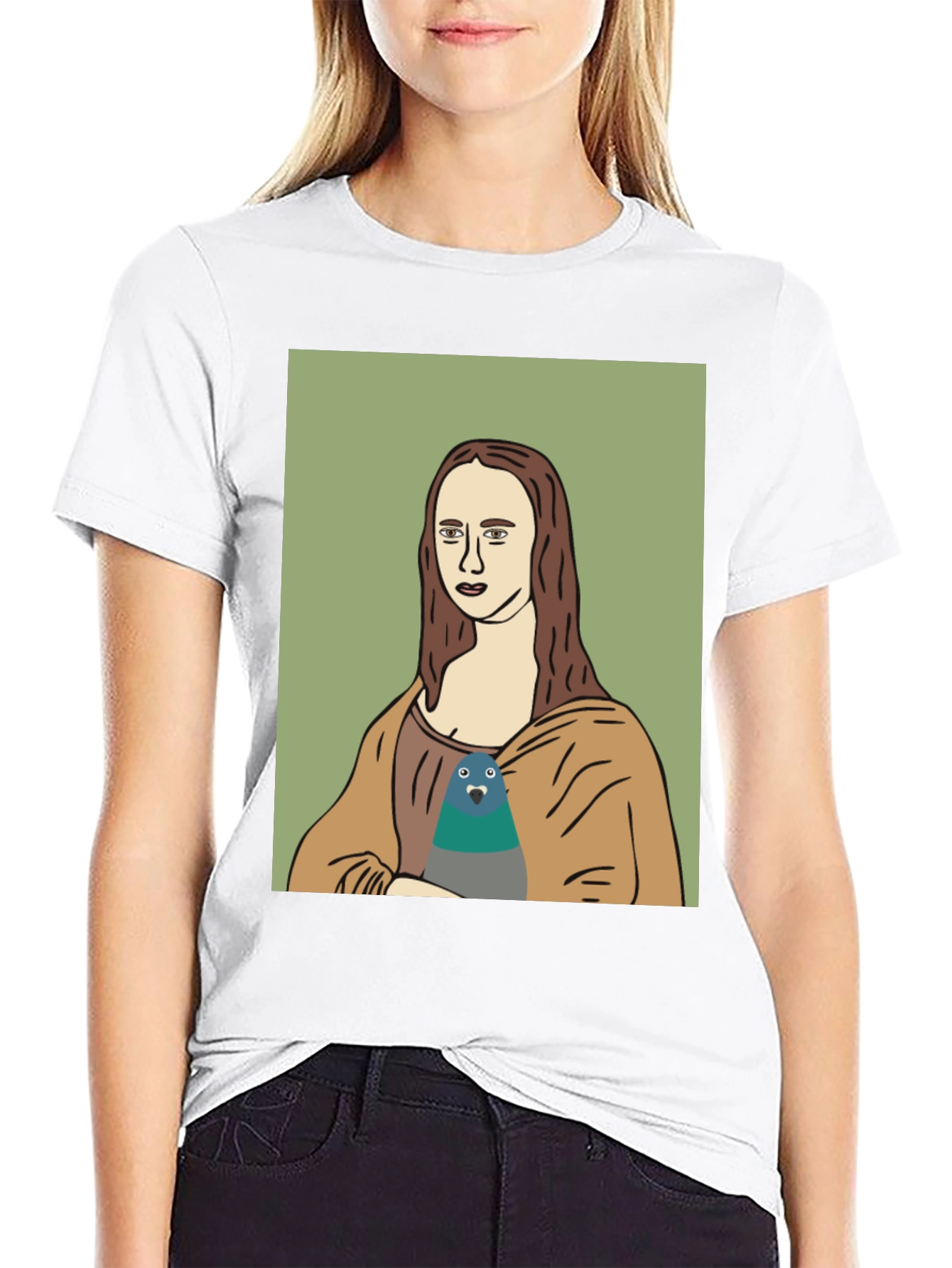Mona Lisa Pigeon Graphic Tee - Black T-Shirt