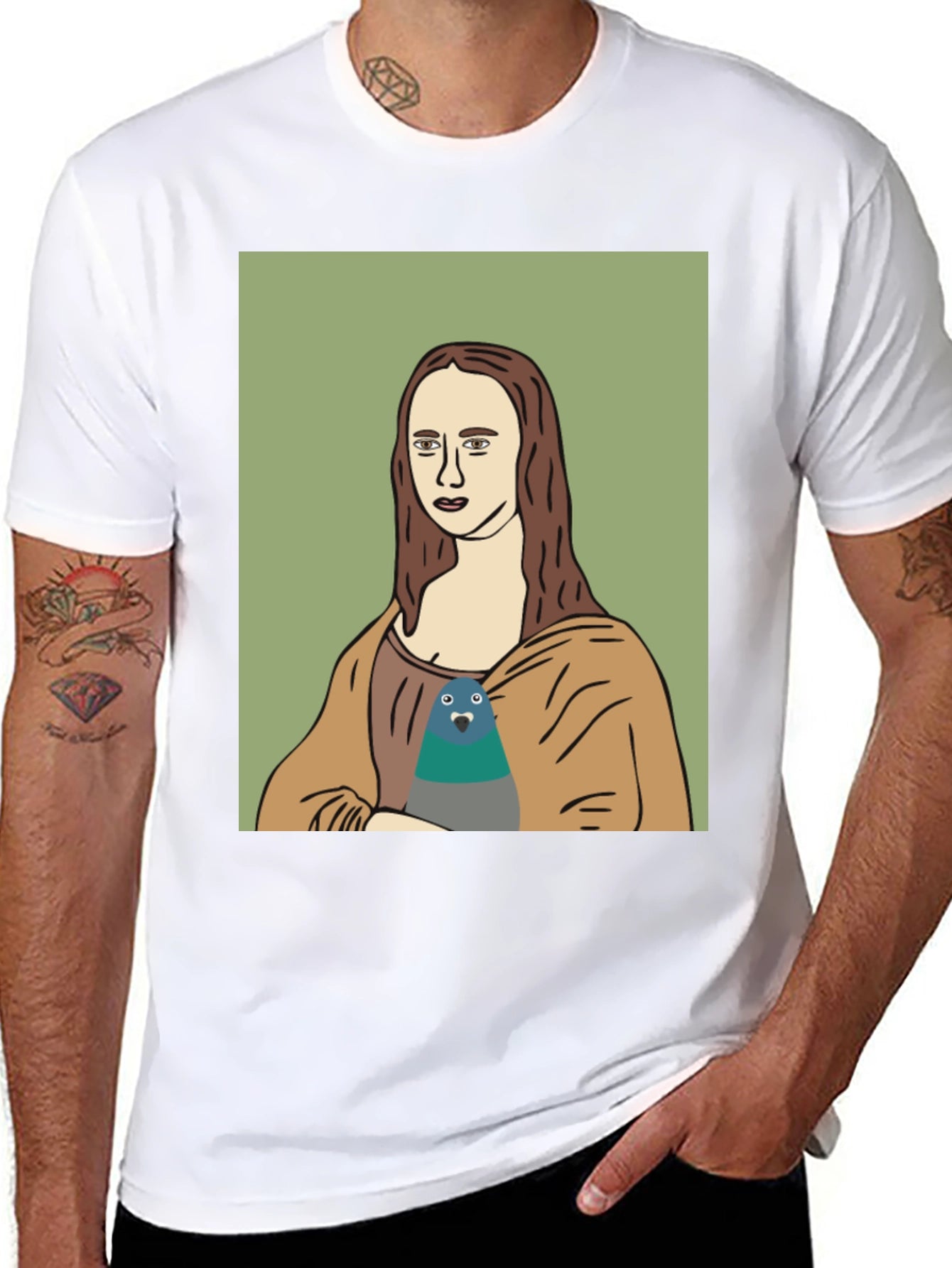 Mona Lisa Pigeon Graphic Tee - Black T-Shirt