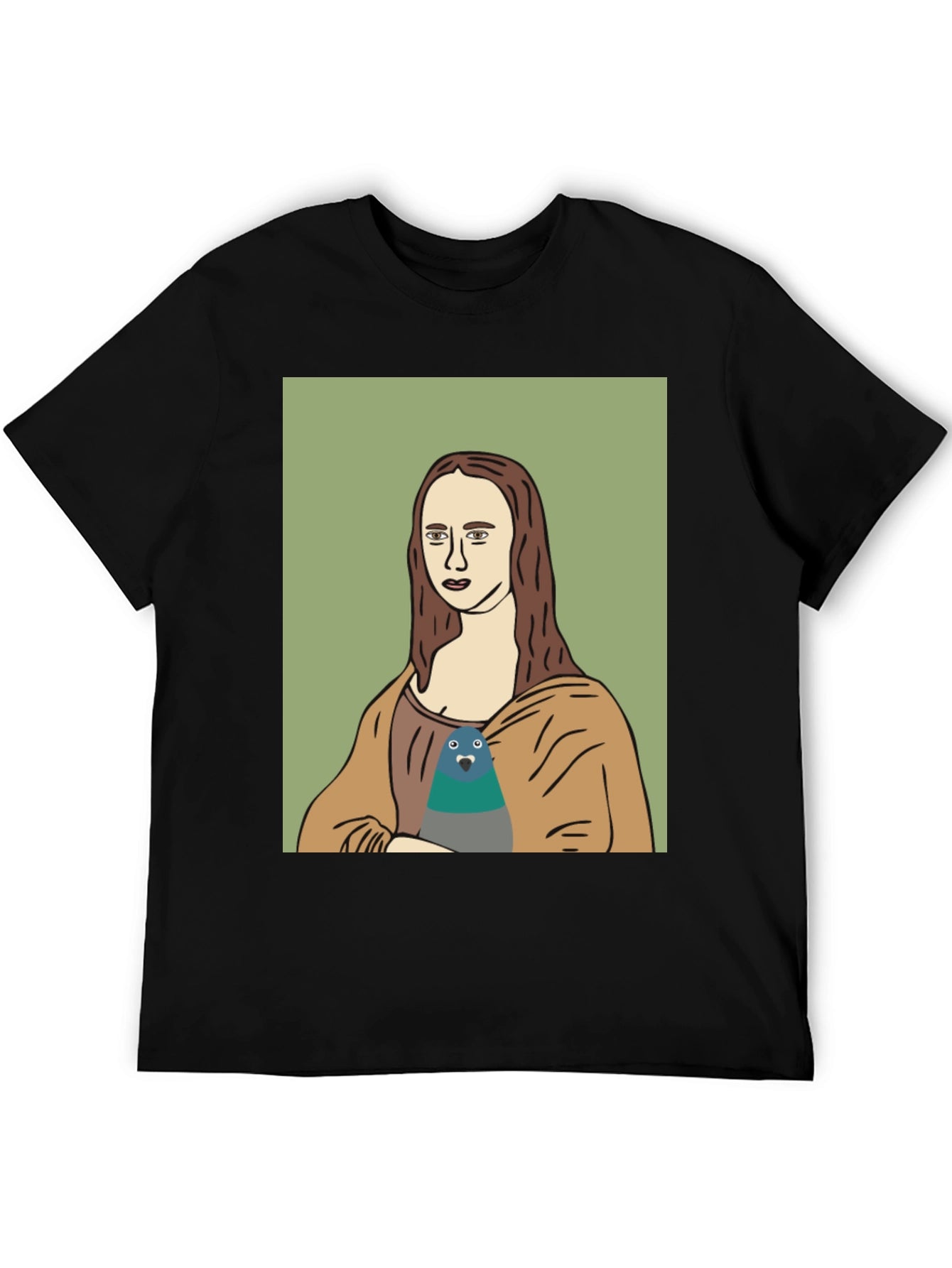Mona Lisa Pigeon Graphic Tee - Black T-Shirt