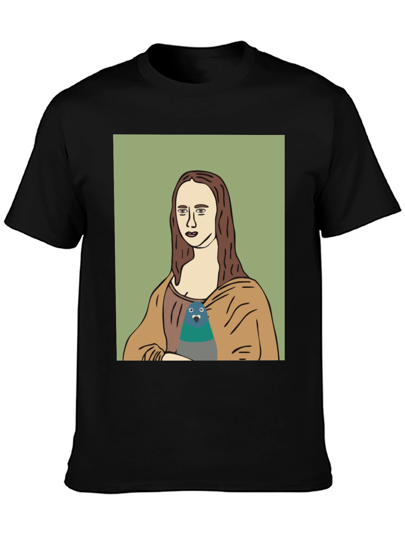 Mona Lisa Pigeon Graphic Tee - Black T-Shirt