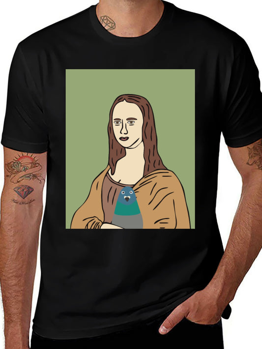 Mona Lisa Pigeon Graphic Tee - Black T-Shirt