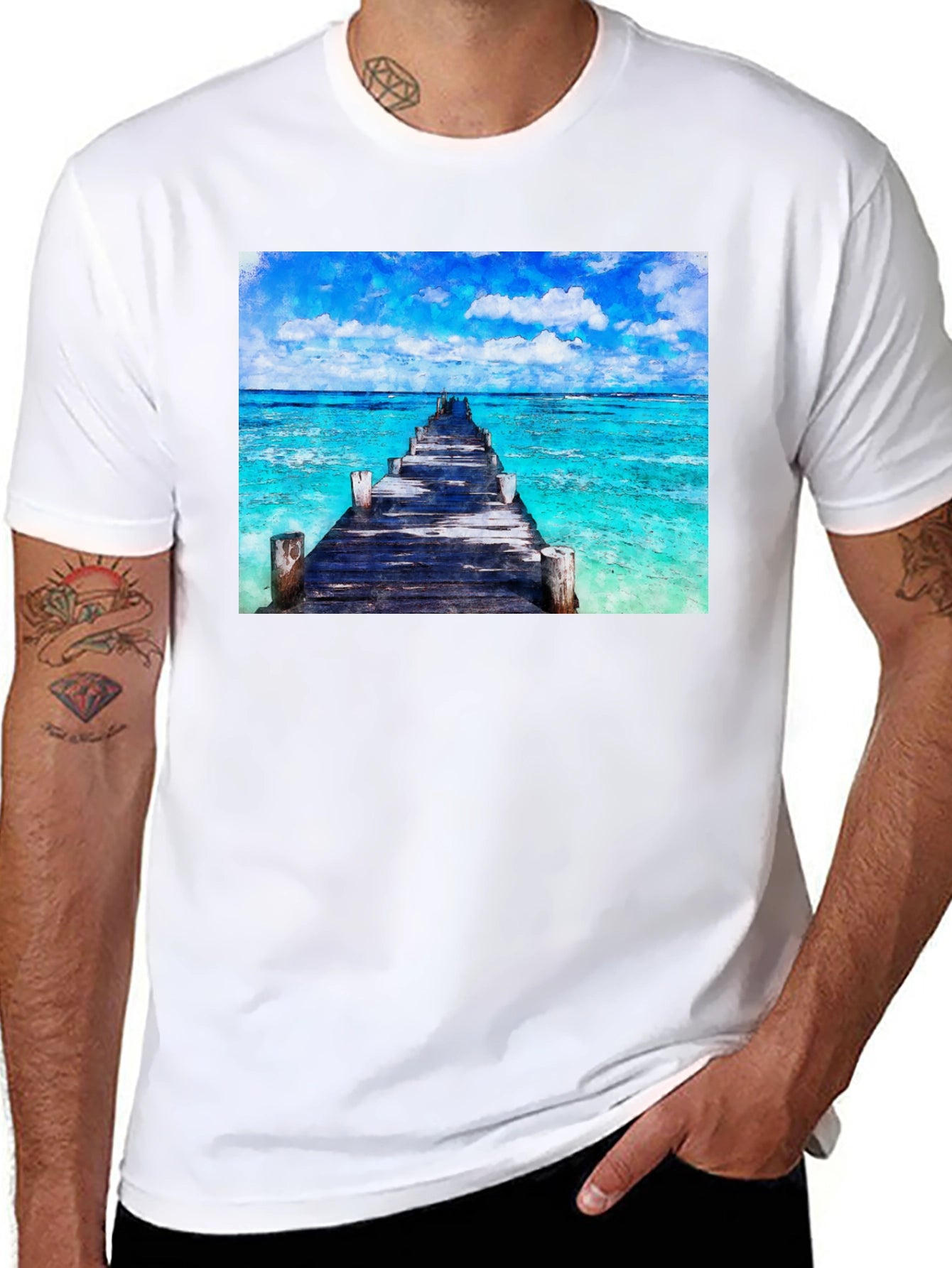 Ocean Pier Graphic T-Shirt - Black