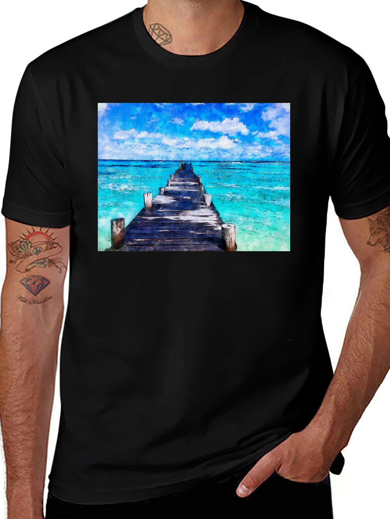 Ocean Pier Graphic T-Shirt - Black