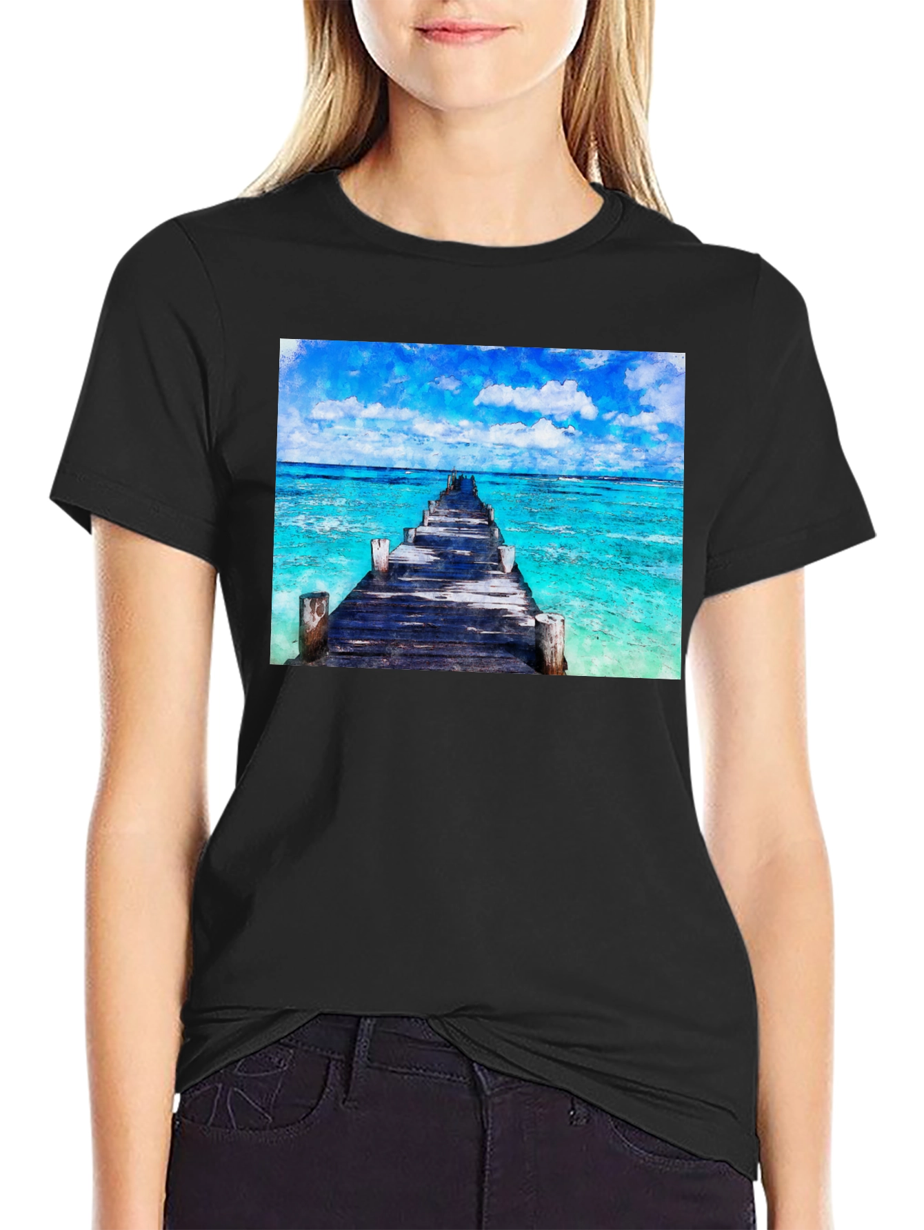 Ocean Pier Graphic T-Shirt - Black
