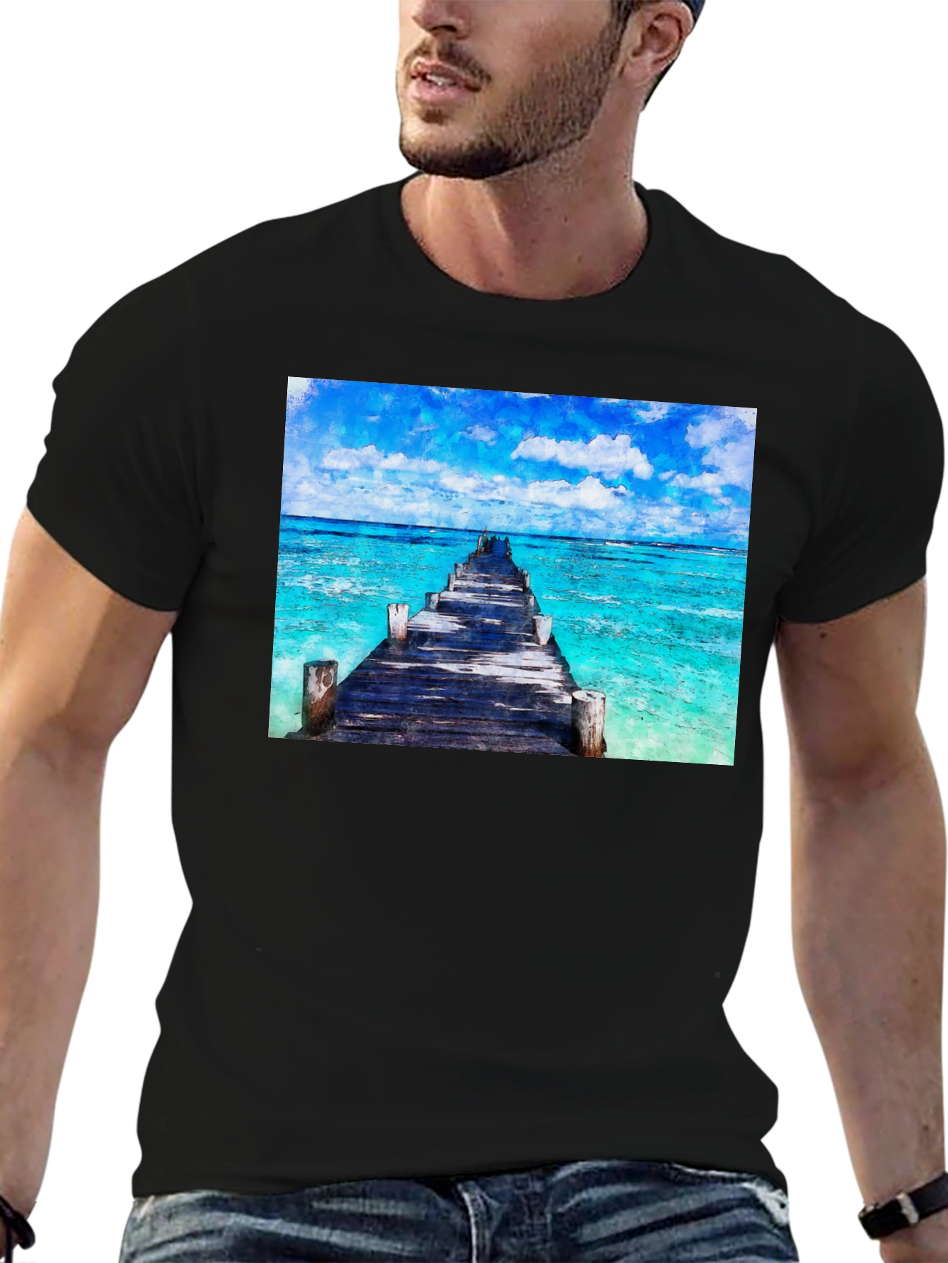 Ocean Pier Graphic T-Shirt - Black