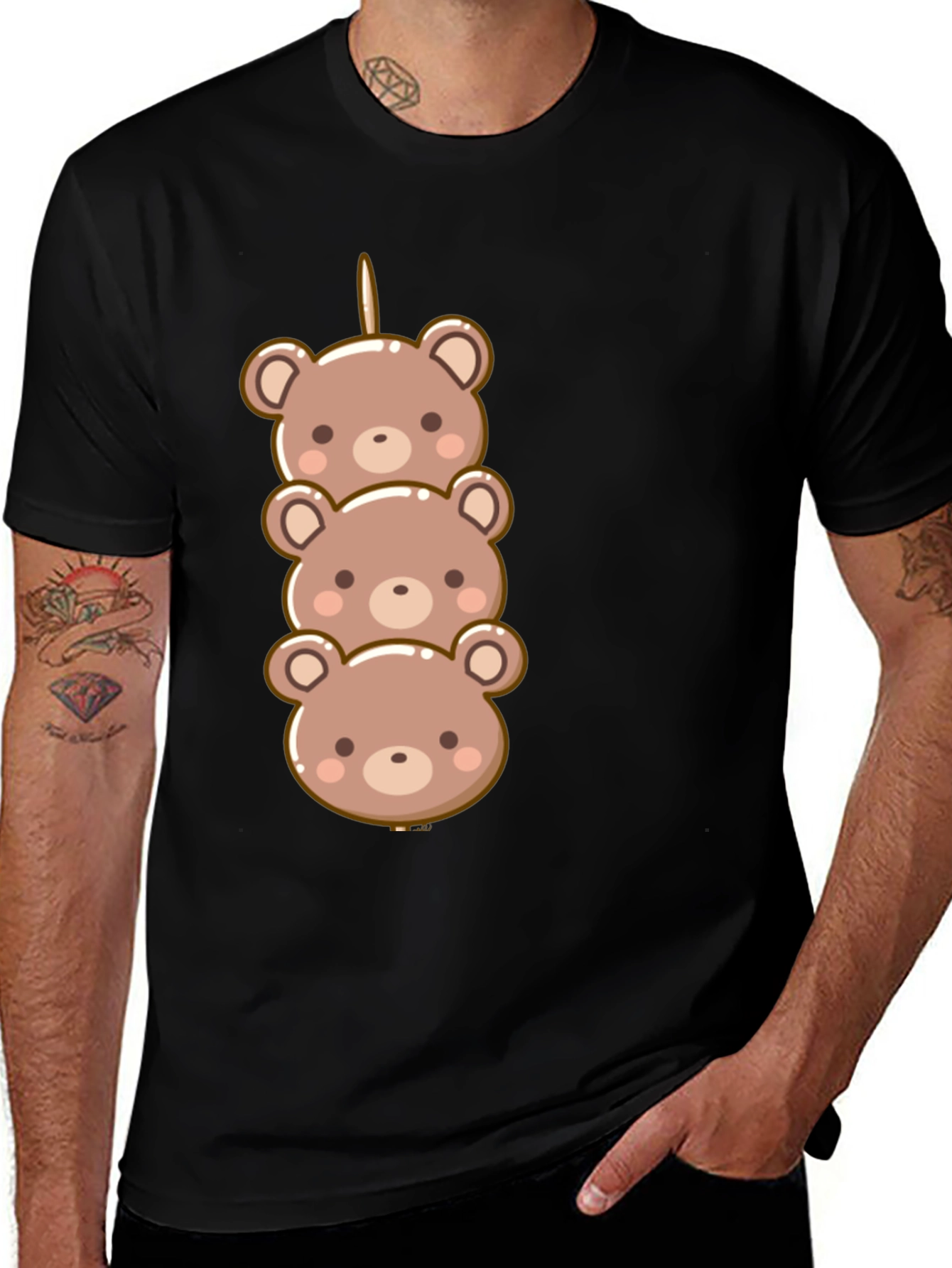Cute Bear Dango Graphic Tee - Black