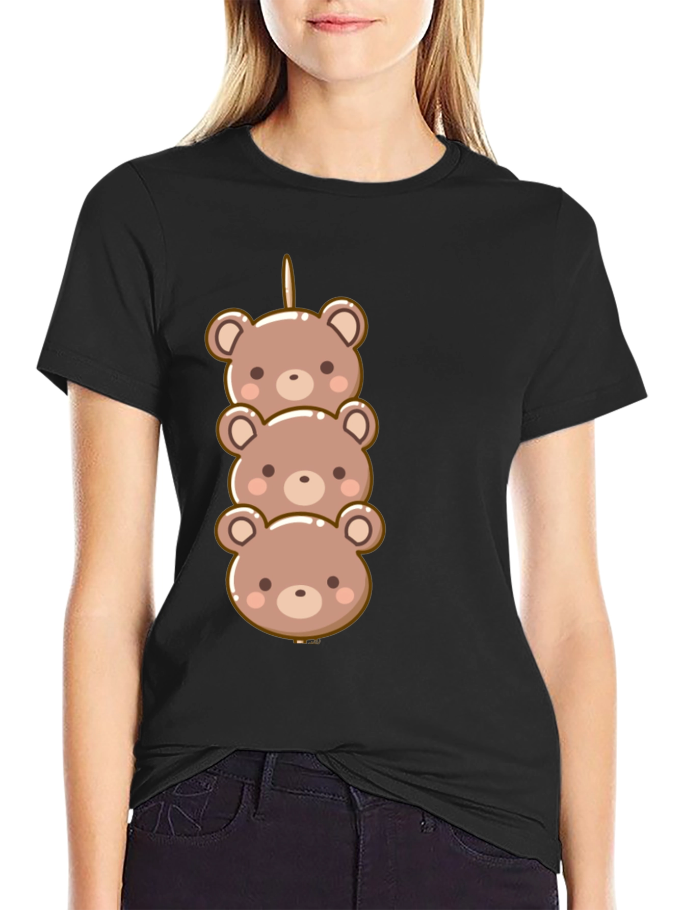 Cute Bear Dango Graphic Tee - Black