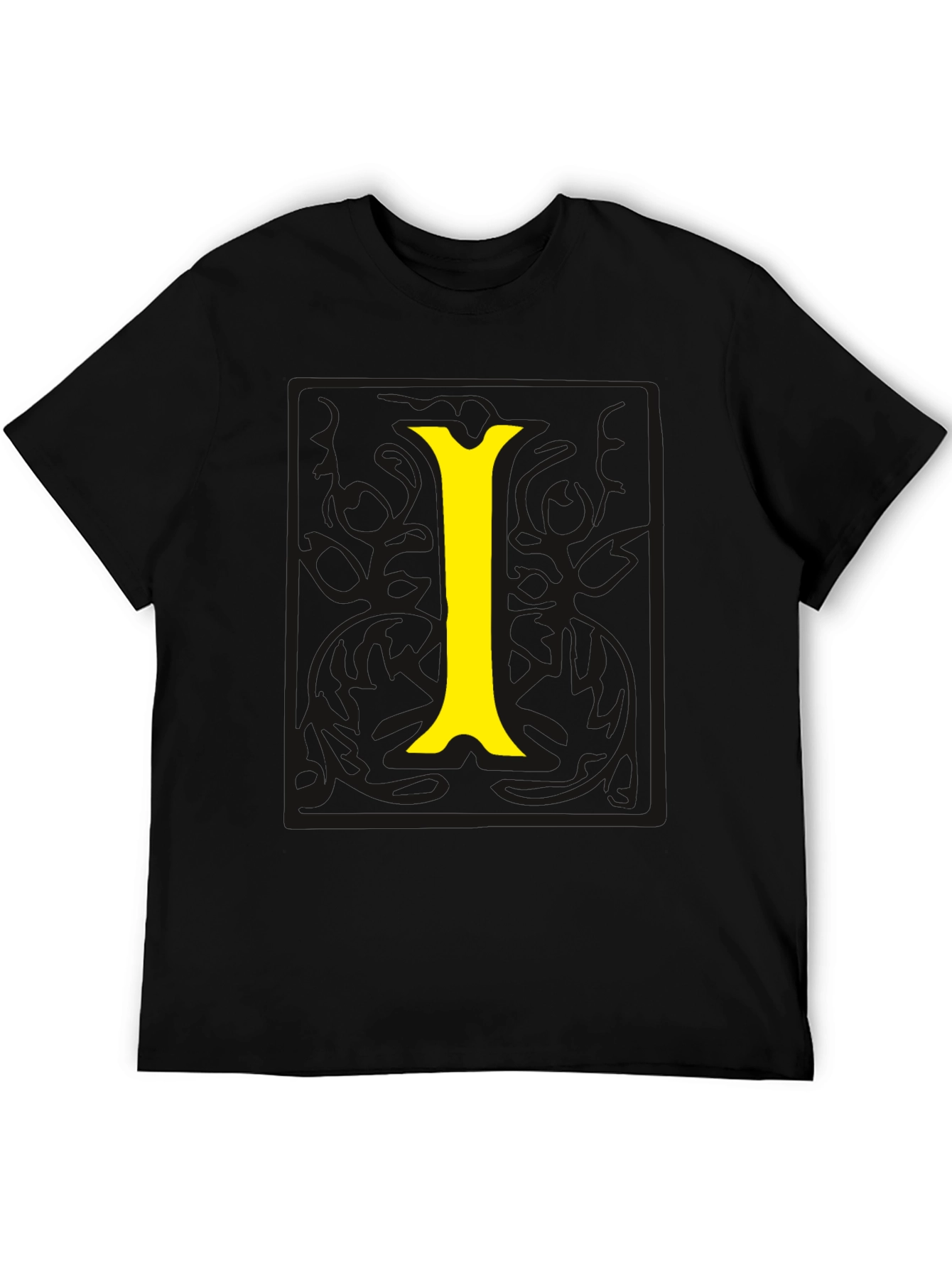 Black Tee with Yellow Letter I Graphic