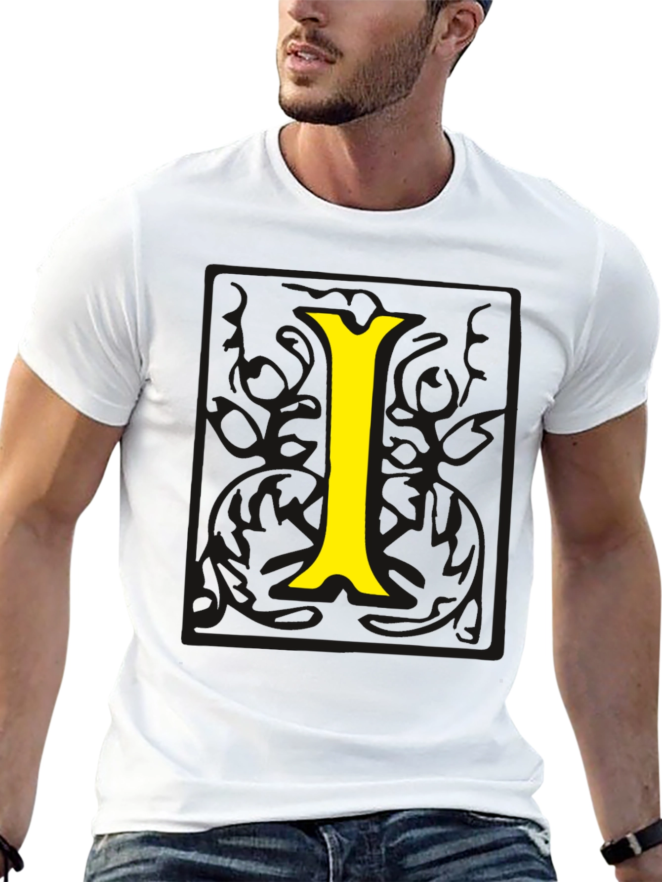 Black Tee with Yellow Letter I Graphic