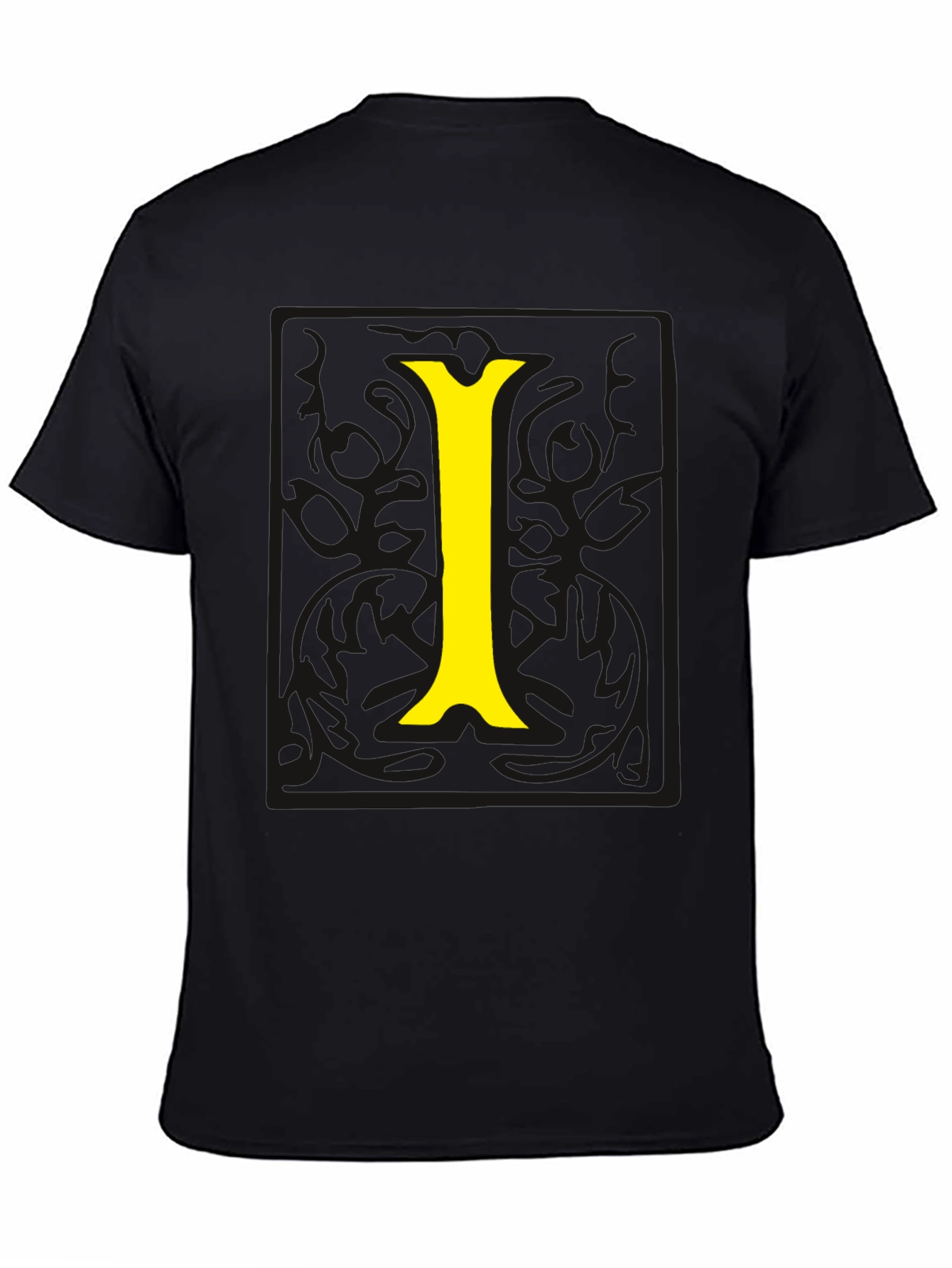 Black Tee with Yellow Letter I Graphic