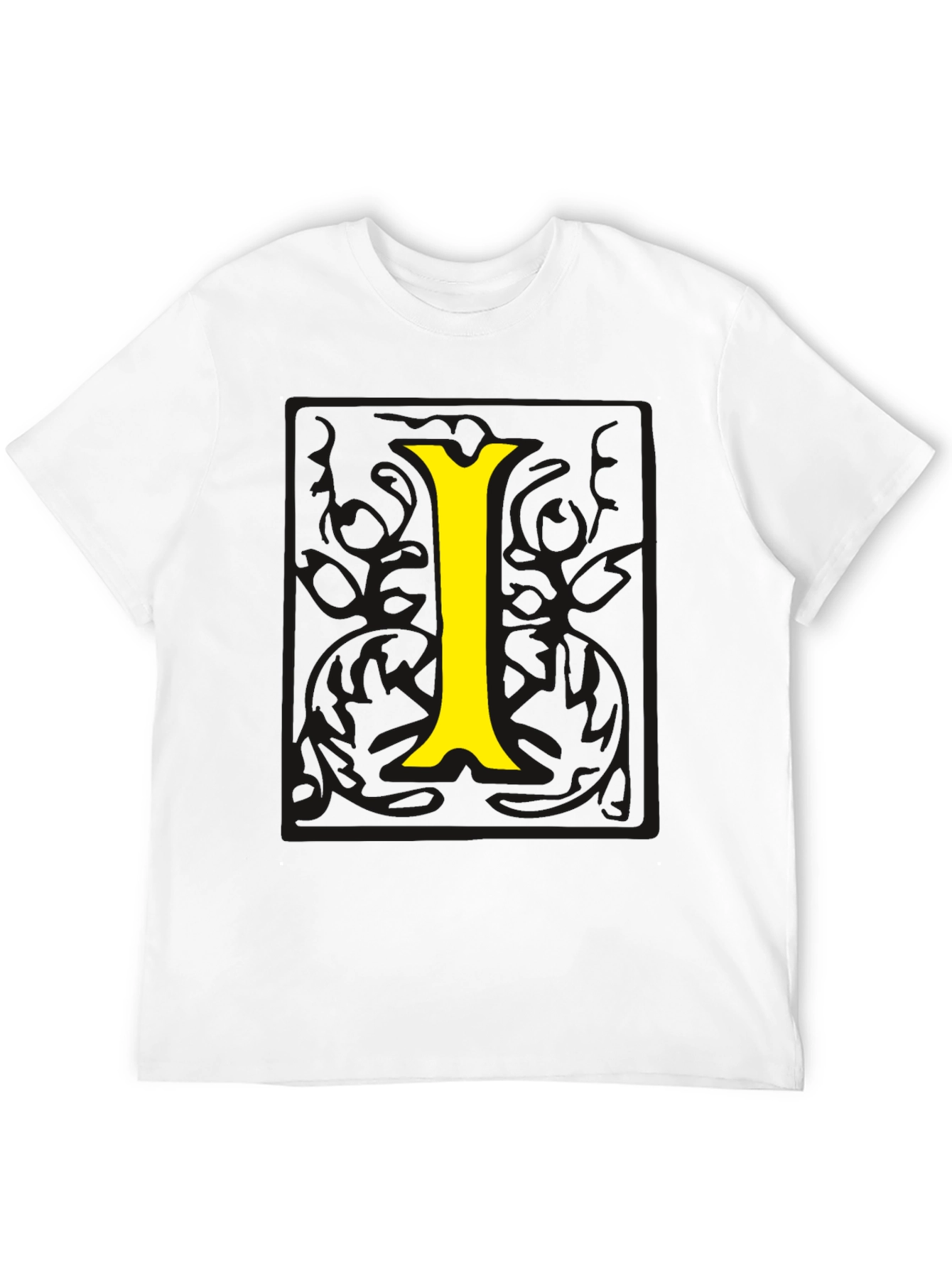 Black Tee with Yellow Letter I Graphic