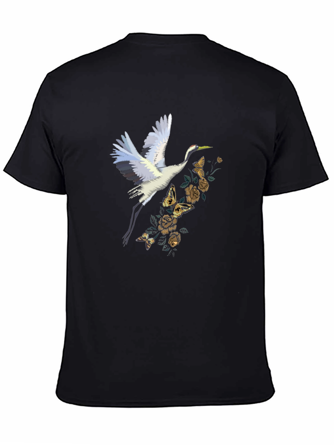 Crane & Floral Graphic Tee - Black