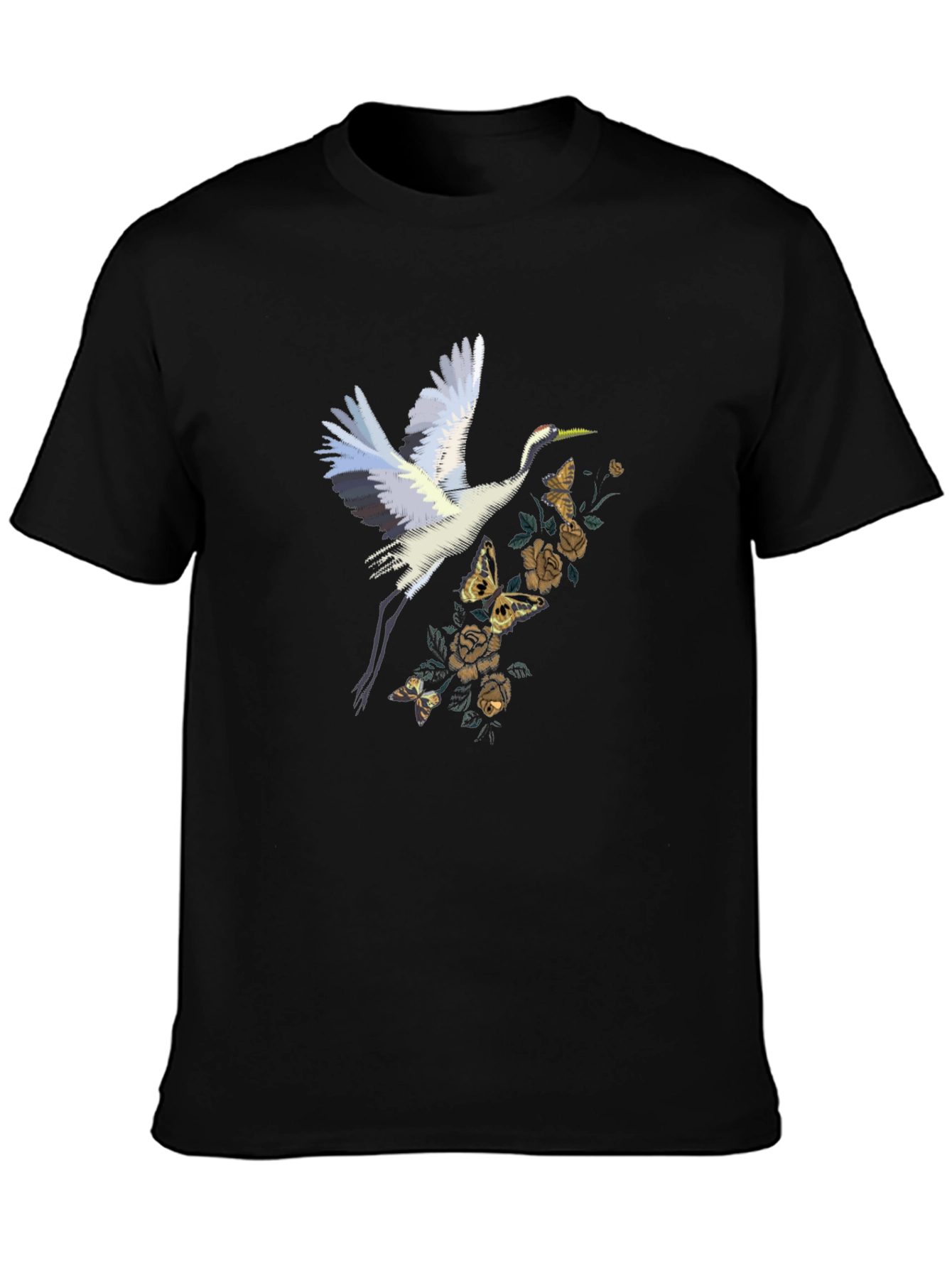 Crane & Floral Graphic Tee - Black
