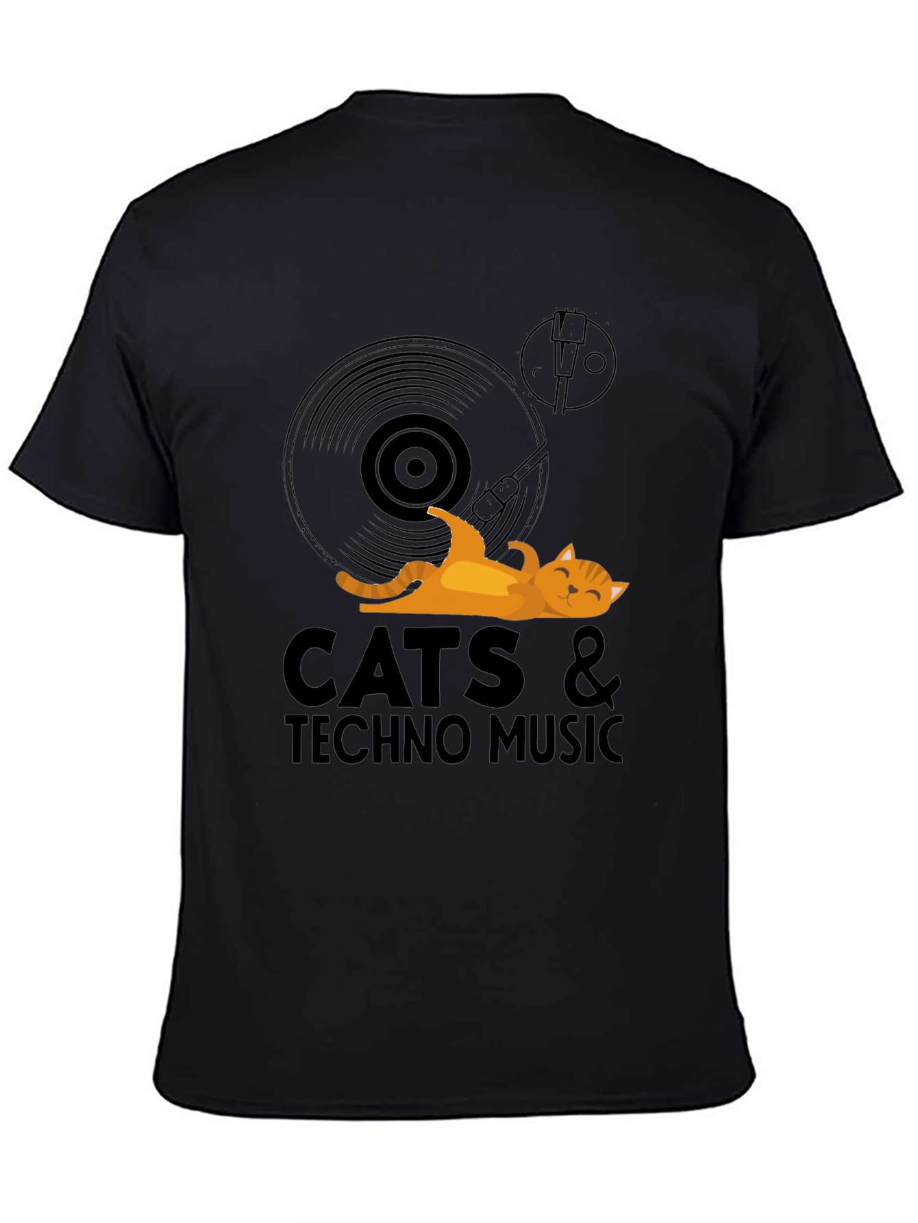 Cats & Techno Music Black Graphic Tee
