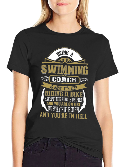 Funny Swimming Coach T-Shirt - Riding a Bike in Hell Tee