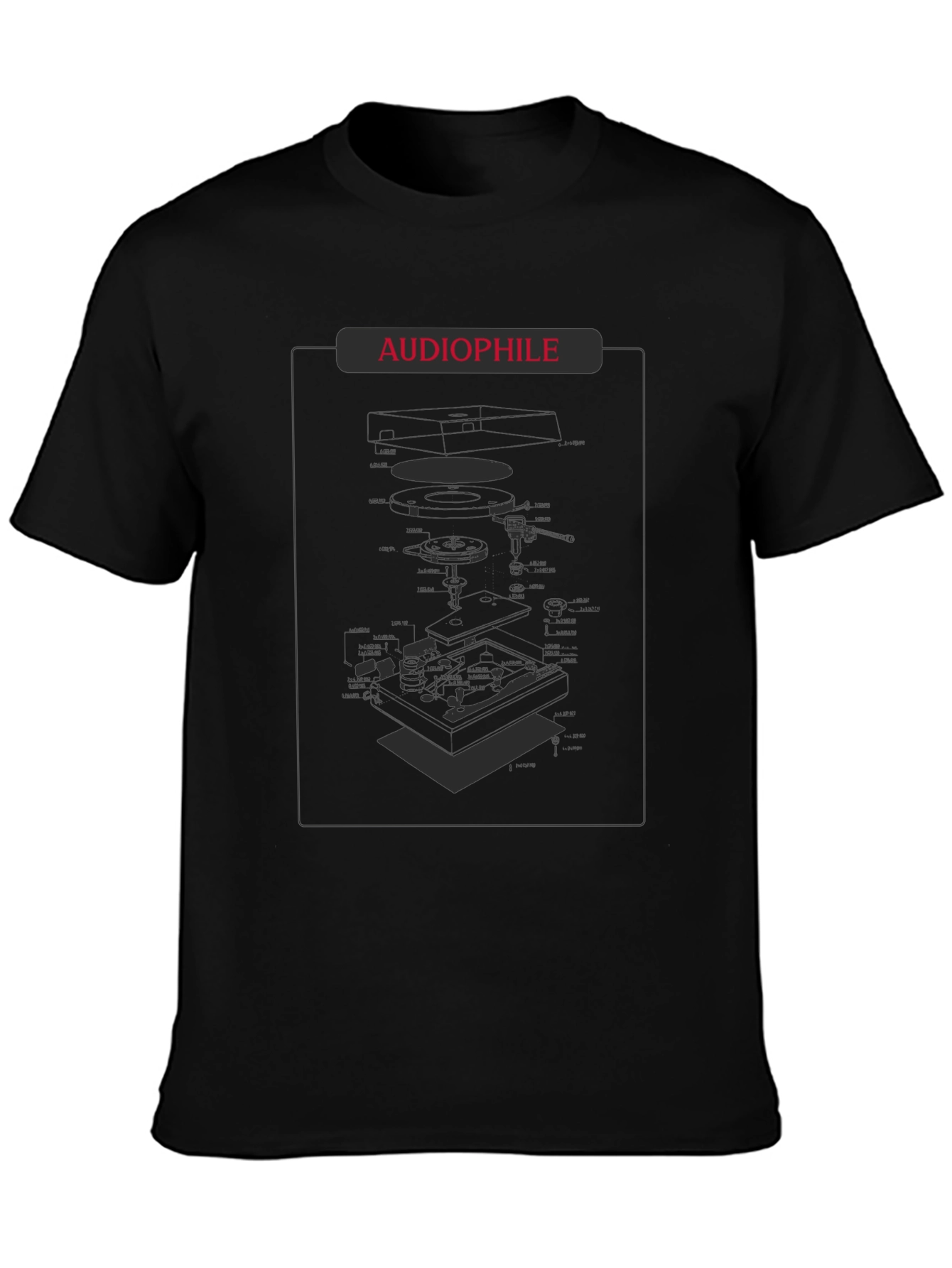 Audiophile Turntable Diagram Black T-Shirt