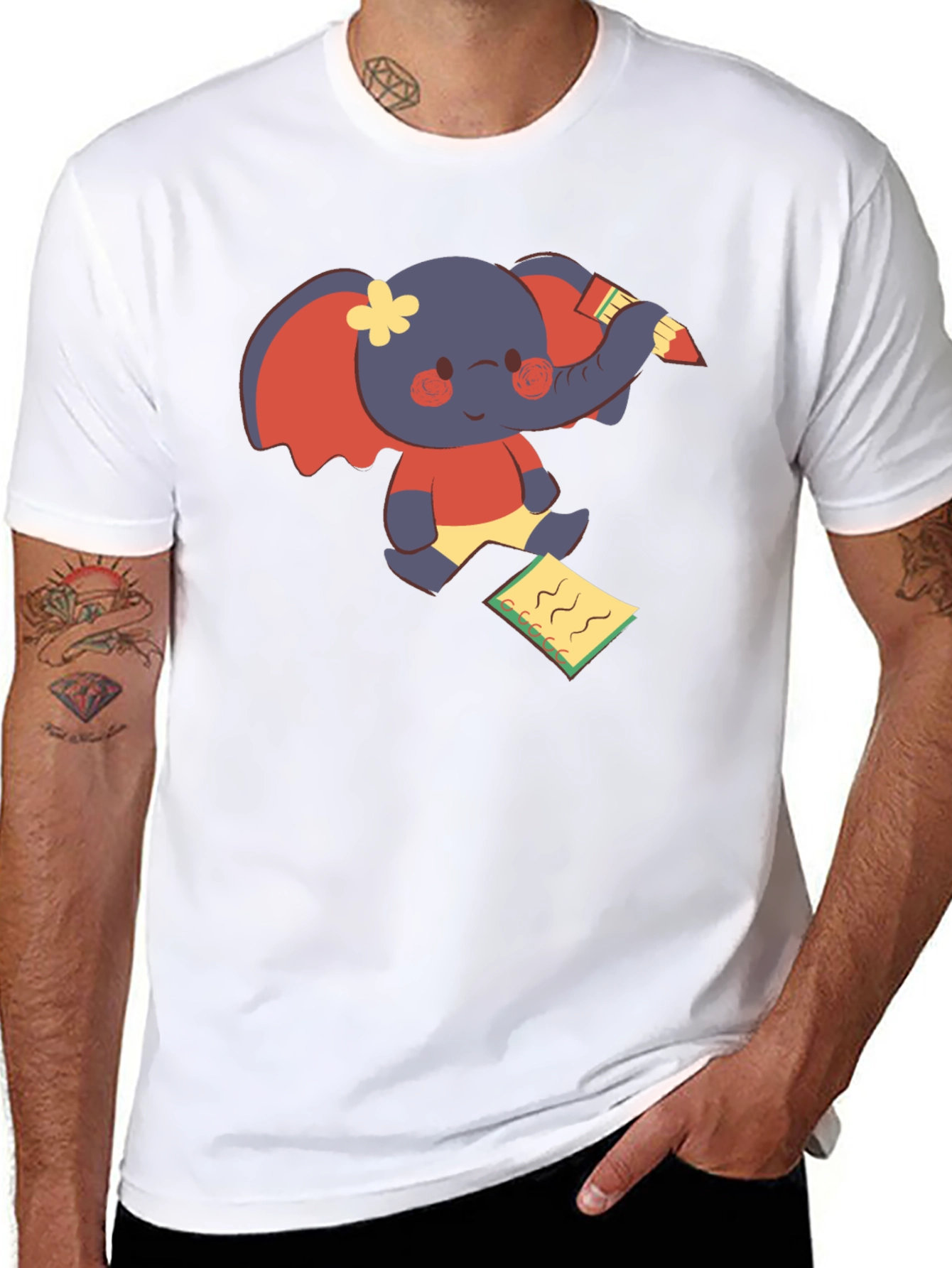Cute Elephant Writing T-Shirt - Fun Graphic Tee